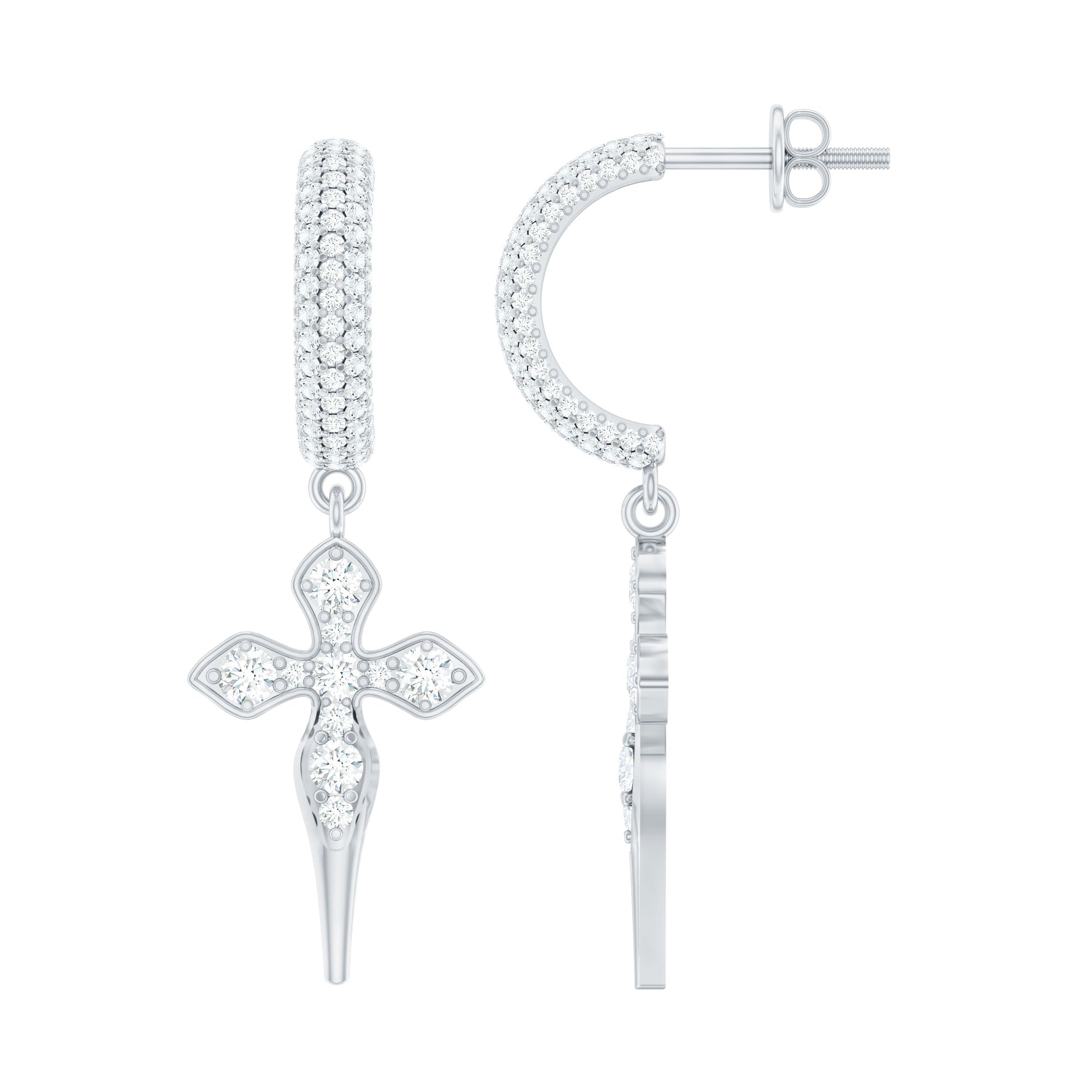 Vintage Inspired Moissanite Cross Dangle Earrings