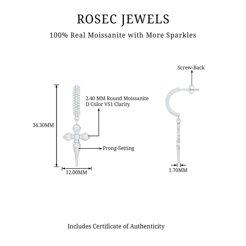 Vintage Inspired Moissanite Cross Dangle Earrings