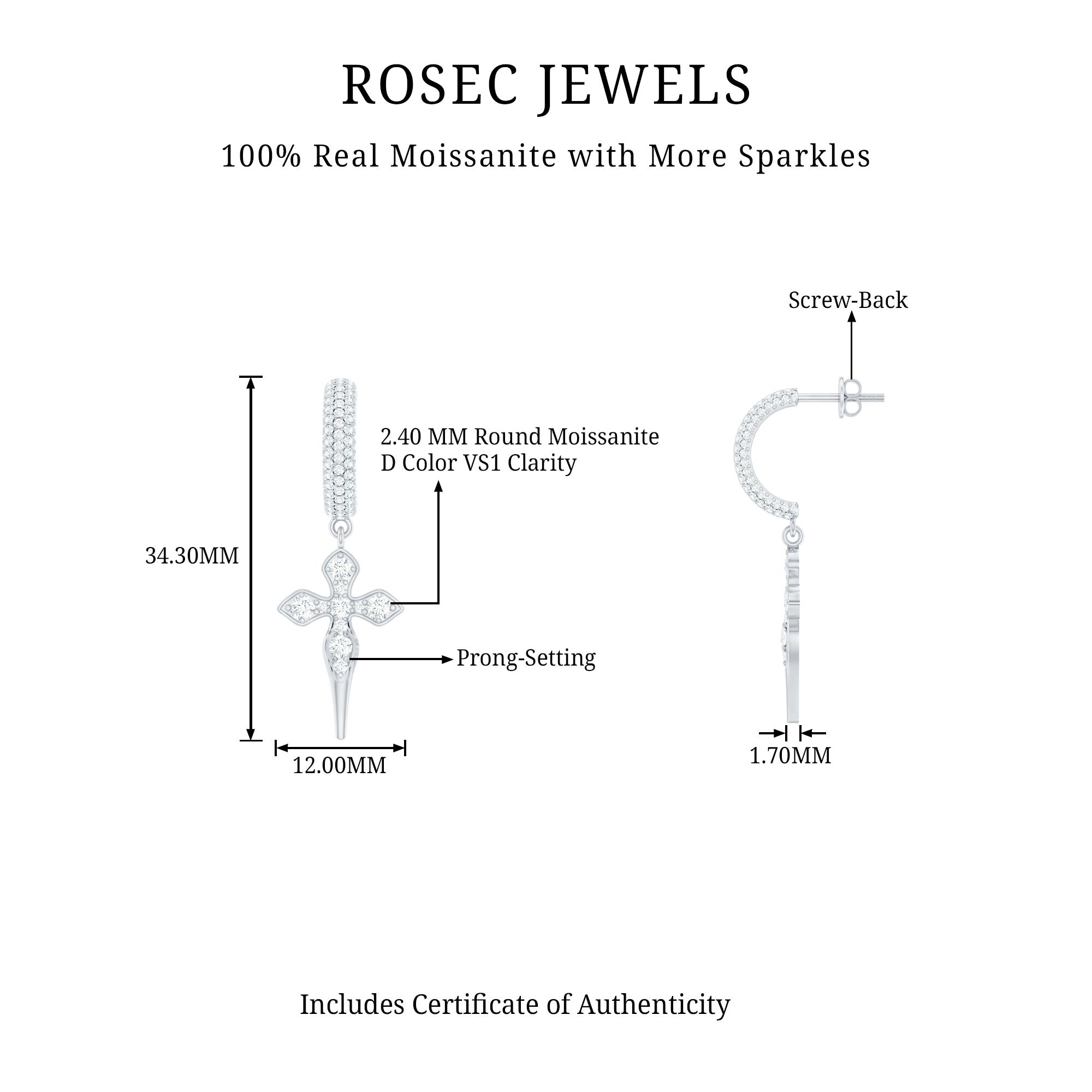 Vintage Inspired Moissanite Cross Dangle Earrings