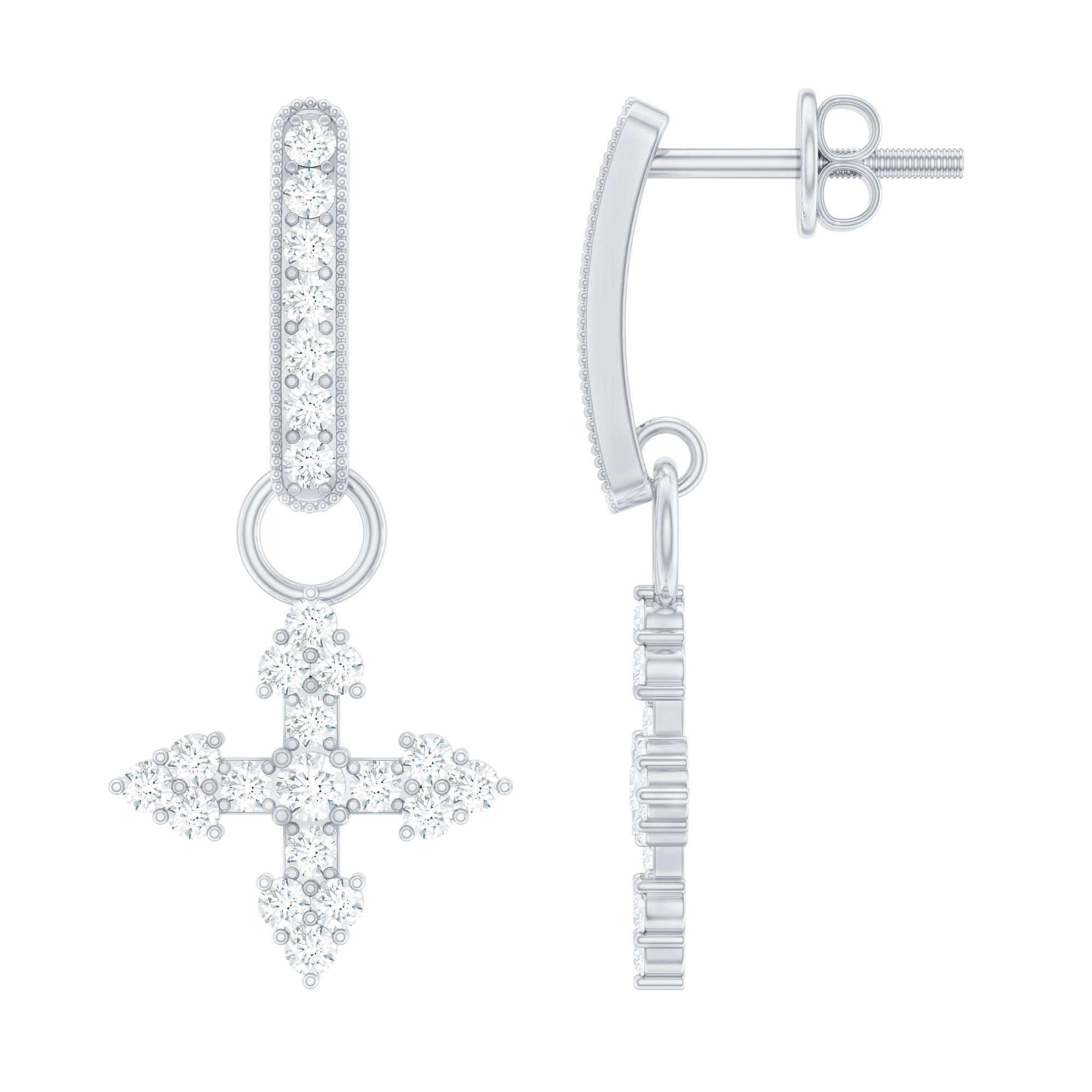 Certified Moissanite Cross Drop Earrings in 14K Gold Plated Silver