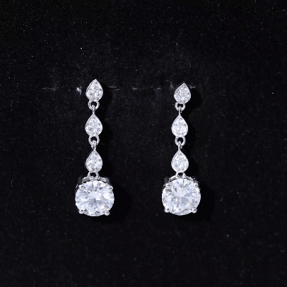 Certified Moissanite Dangling Earrings in Silver