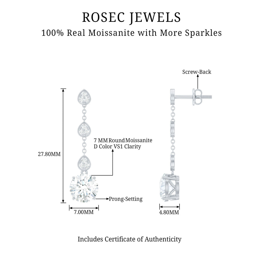 Certified Moissanite Dangling Earrings in Silver