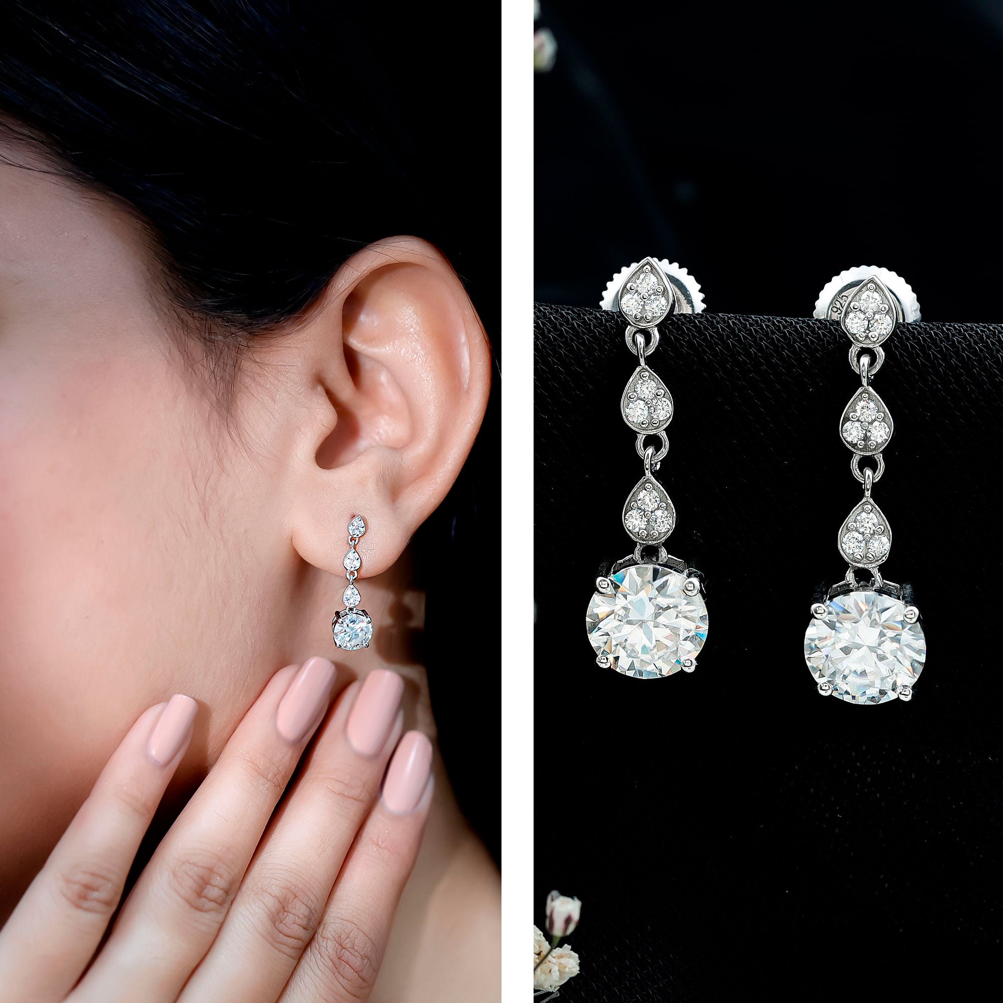 Certified Moissanite Dangling Earrings in Silver