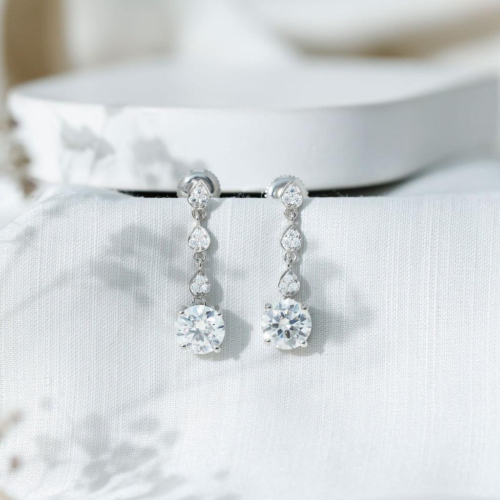 Certified Moissanite Dangling Earrings in Silver