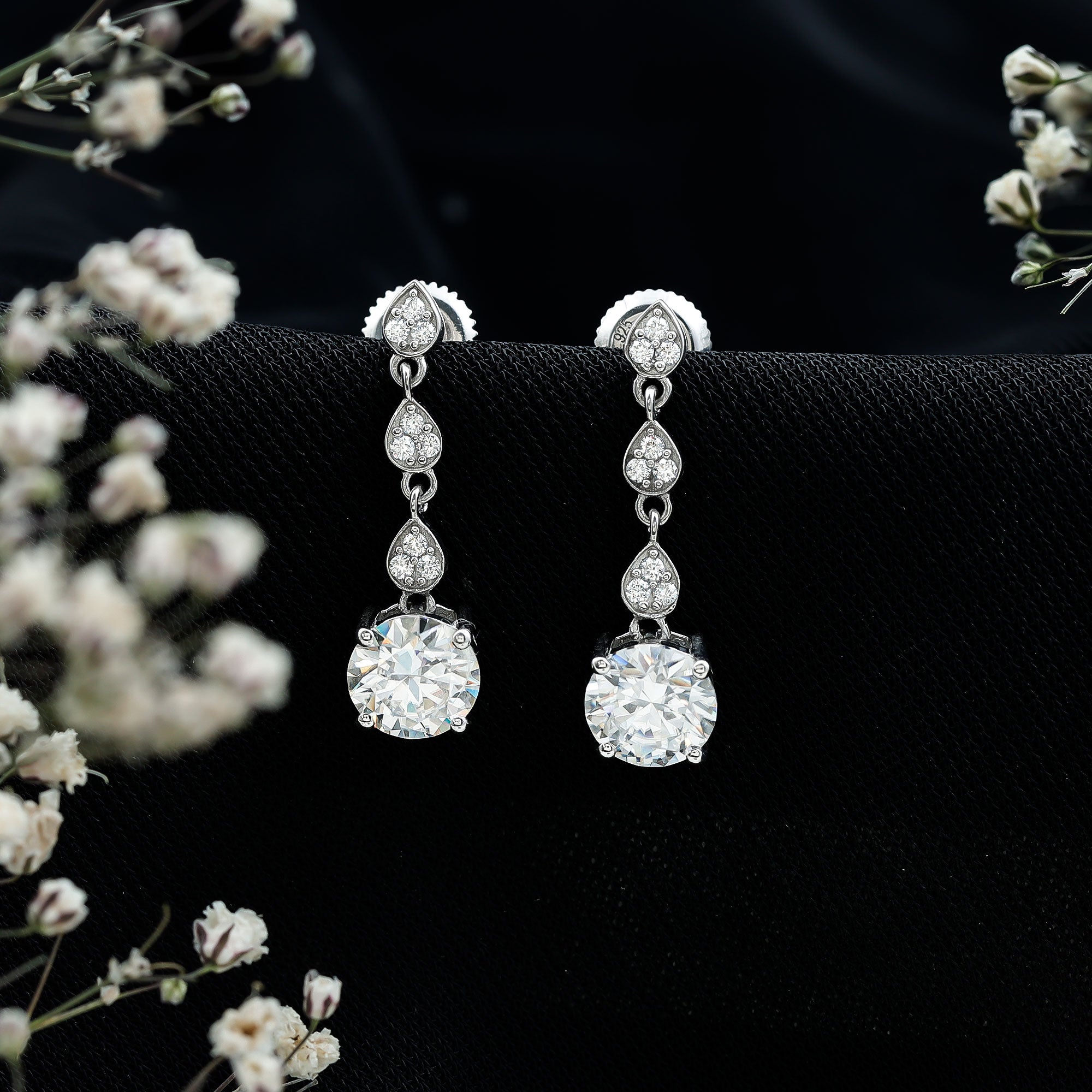 Certified Moissanite Dangling Earrings in Silver
