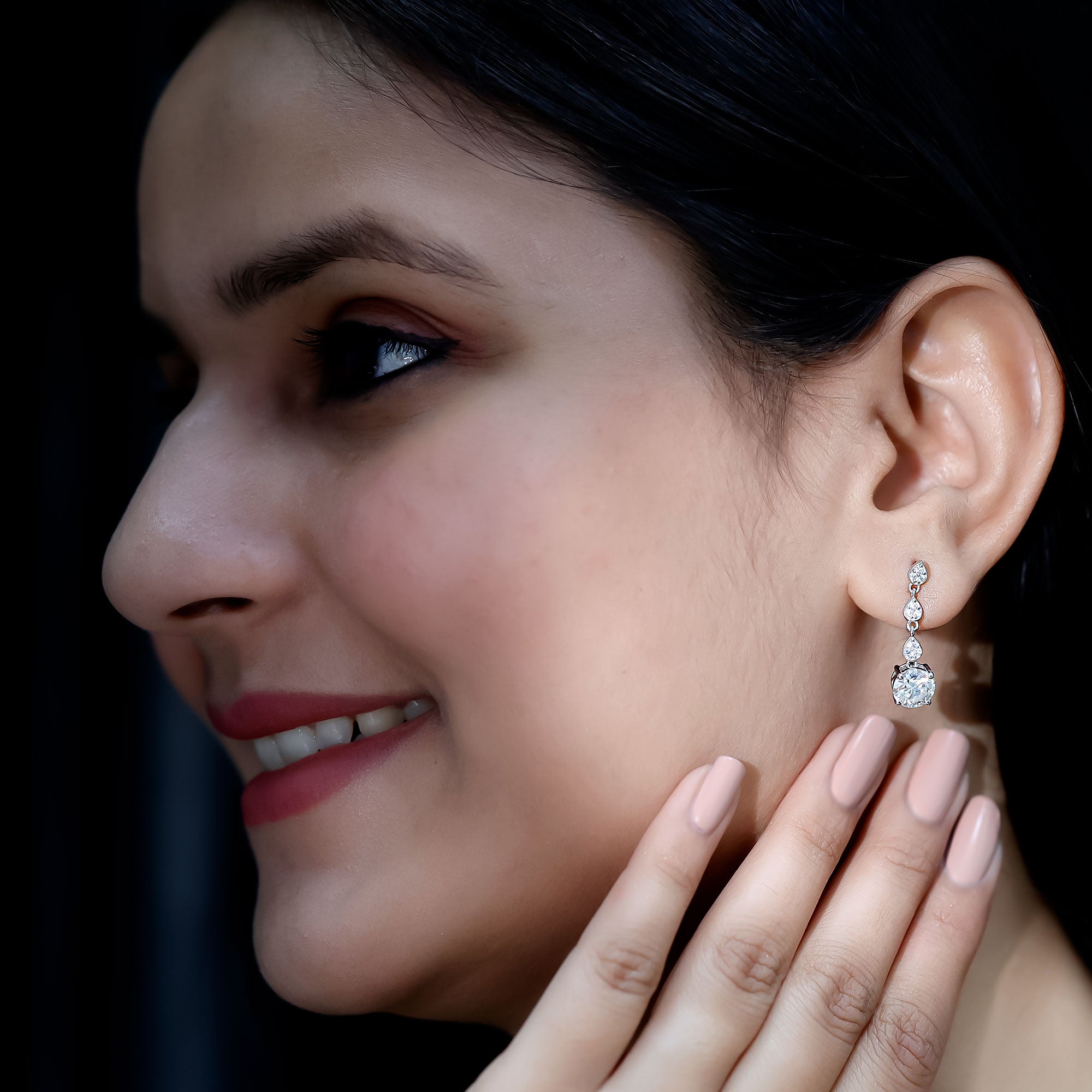 Certified Moissanite Dangling Earrings in Silver