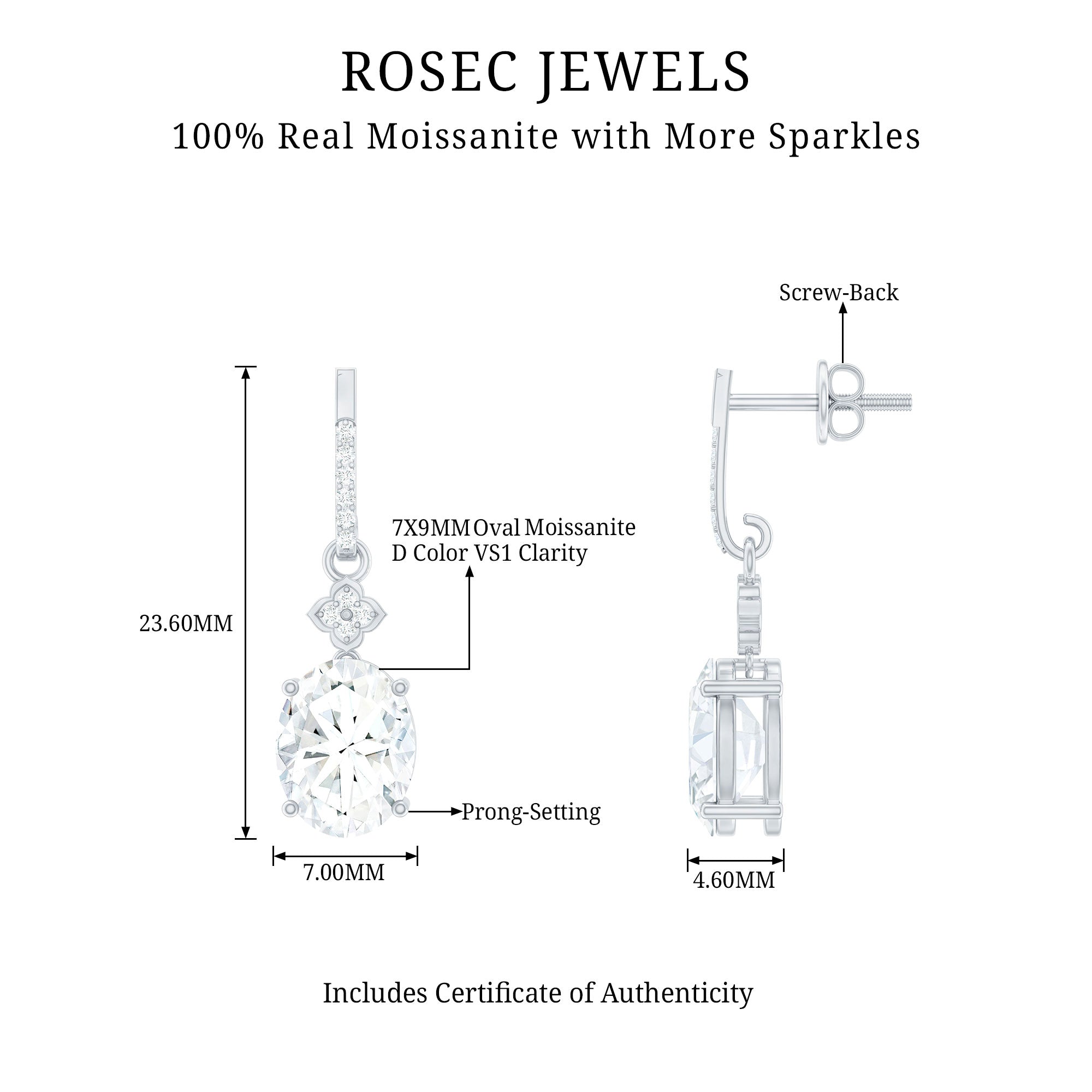 Certified Oval Shaped Moissanite Dangle Drop Earrings for Women