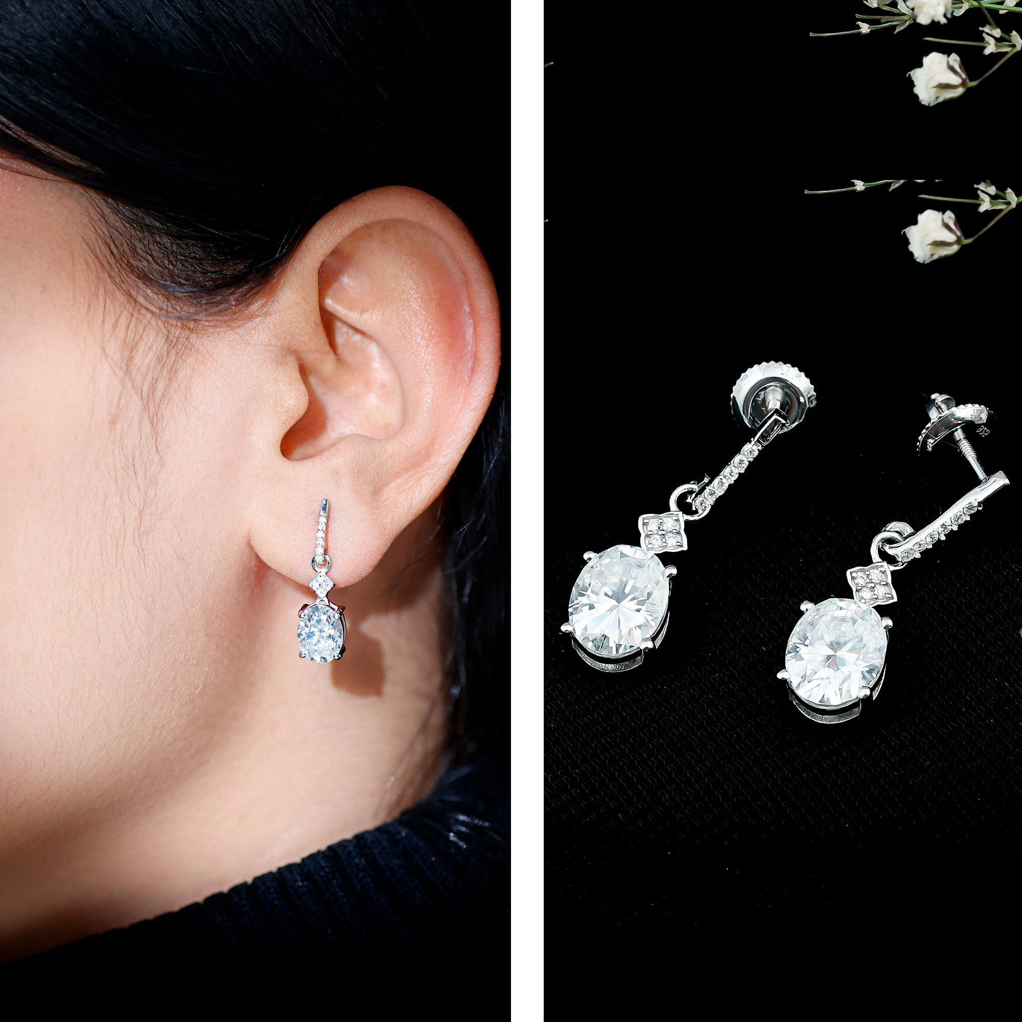 Certified Oval Shaped Moissanite Dangle Drop Earrings for Women