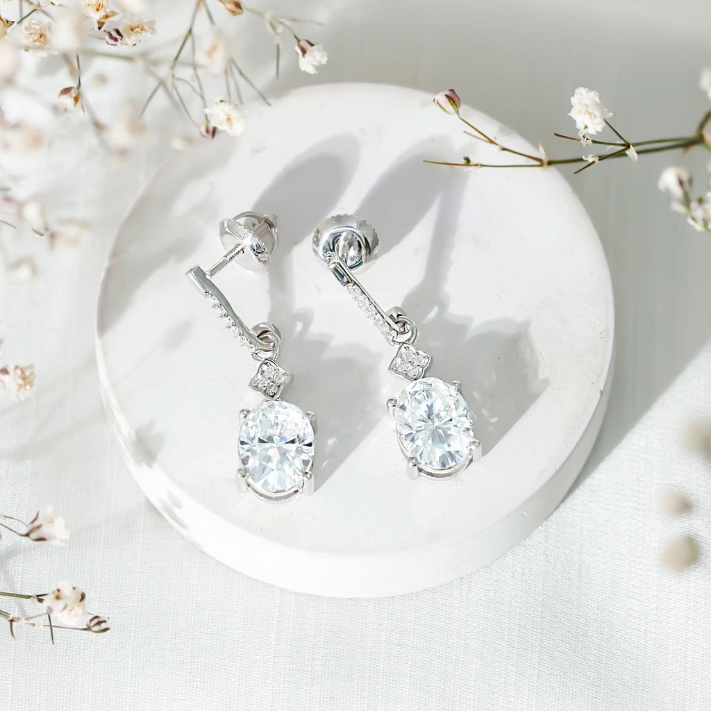 Certified Oval Shaped Moissanite Dangle Drop Earrings for Women