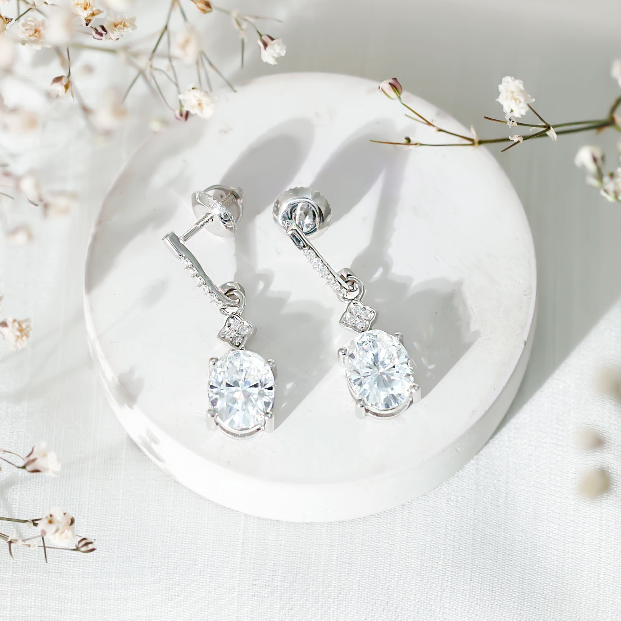 Certified Oval Shaped Moissanite Dangle Drop Earrings for Women