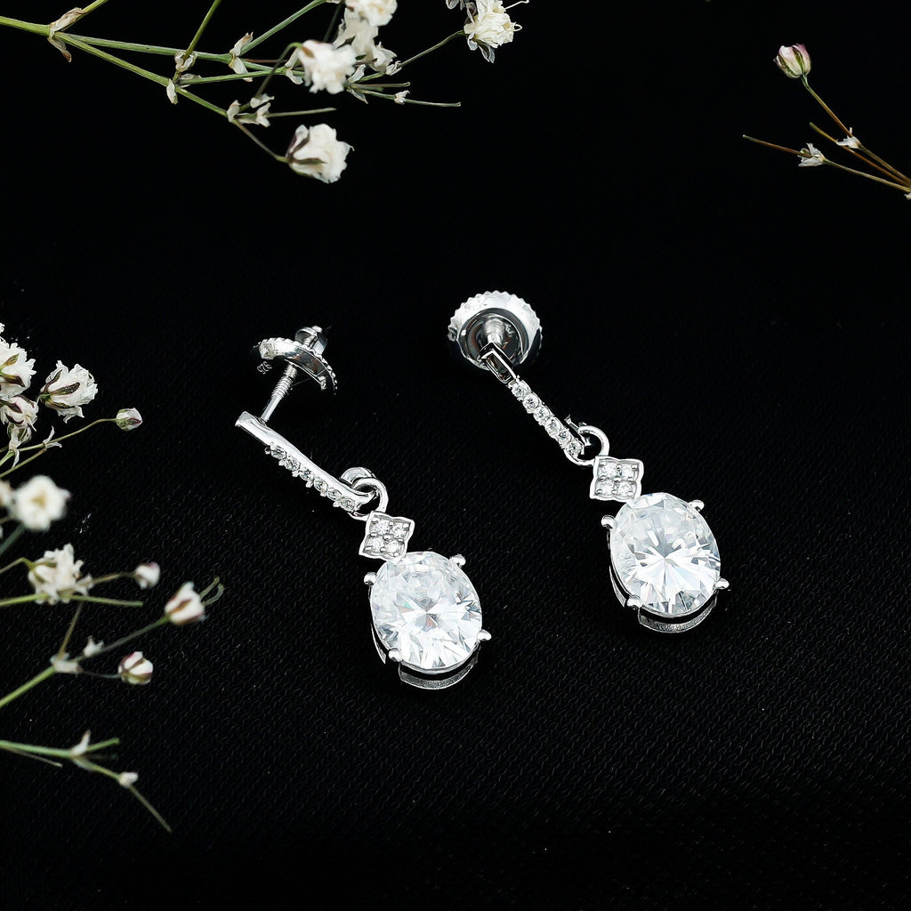 Certified Oval Shaped Moissanite Dangle Drop Earrings for Women