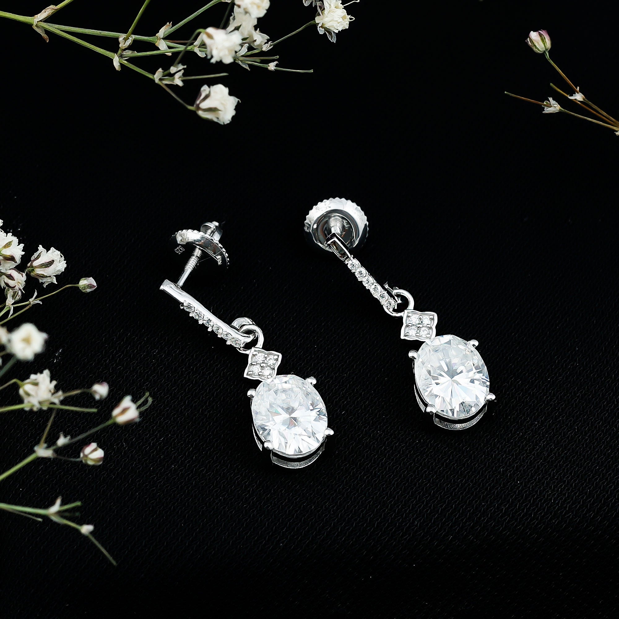 Certified Oval Shaped Moissanite Dangle Drop Earrings for Women