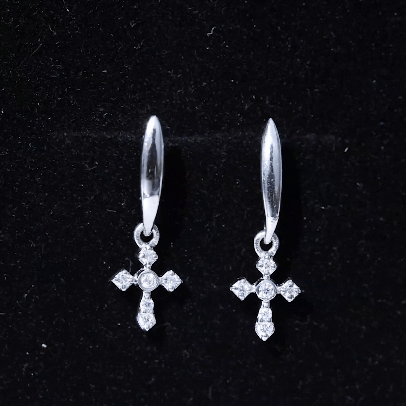 Minimalist Moissanite Cross Drop Earrings in 14K Gold Plated Silver