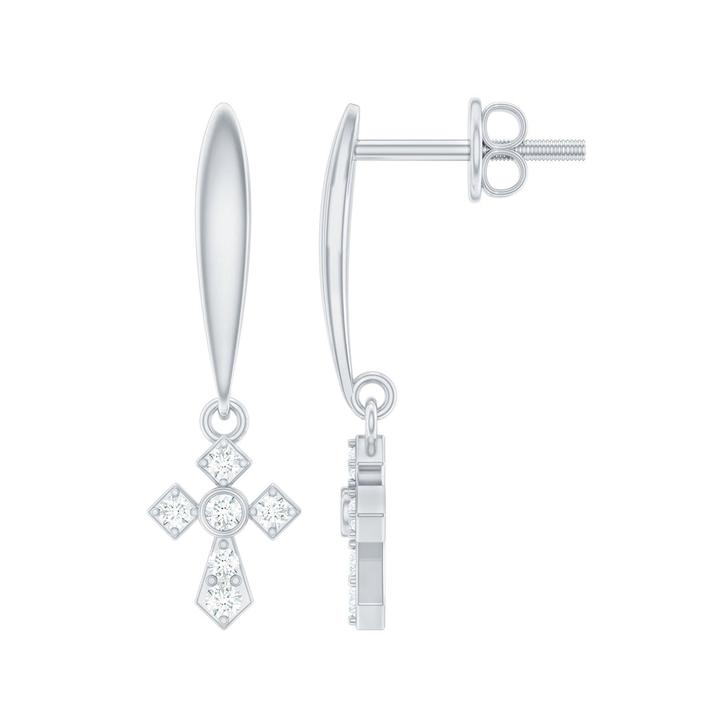 Minimalist Moissanite Cross Drop Earrings in 14K Gold Plated Silver