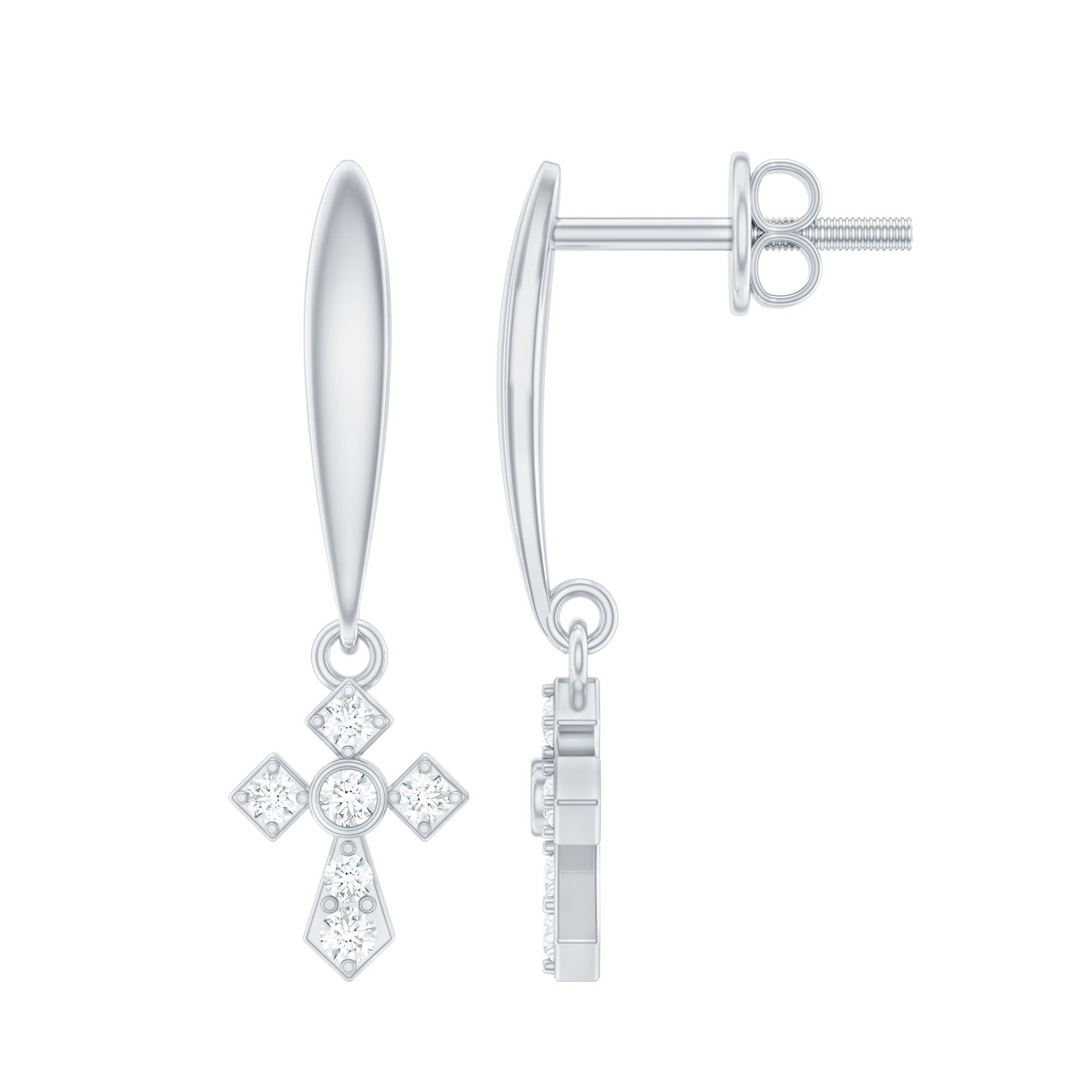 Minimalist Moissanite Cross Drop Earrings in 14K Gold Plated Silver