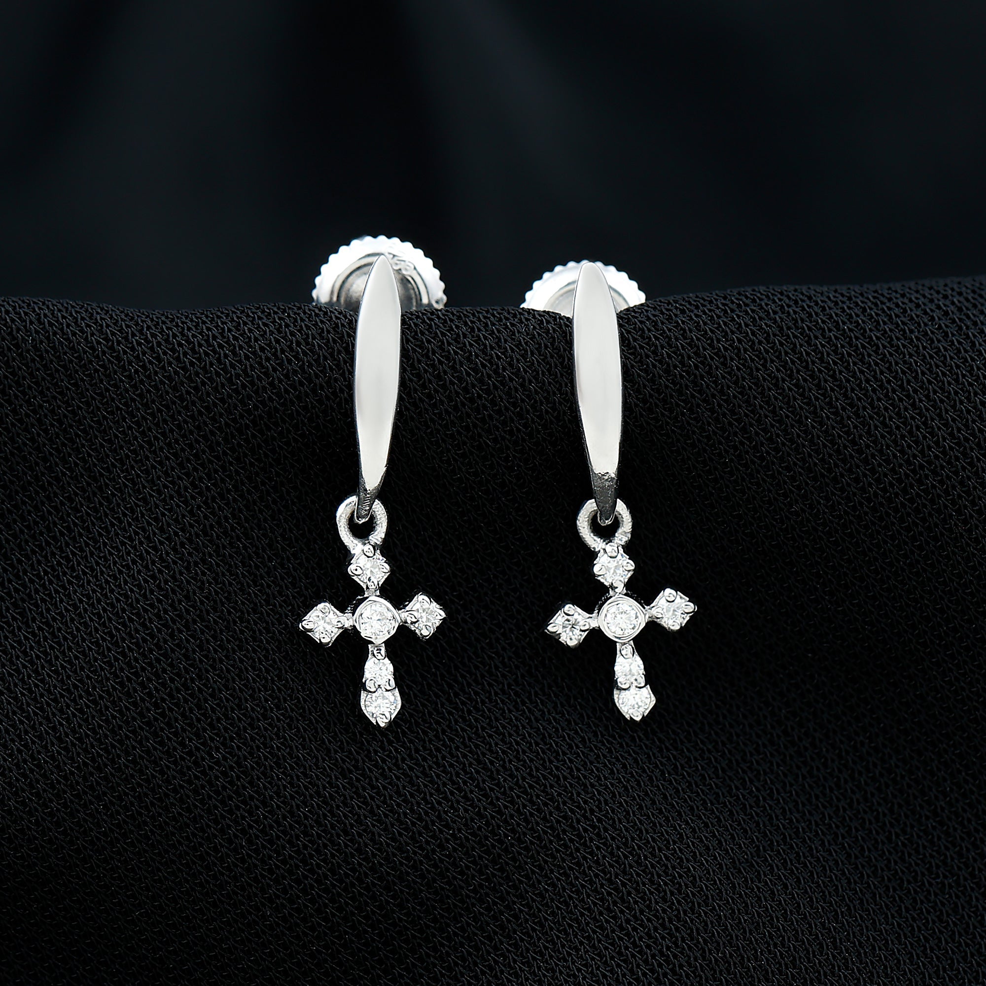 Minimalist Moissanite Cross Drop Earrings in 14K Gold Plated Silver