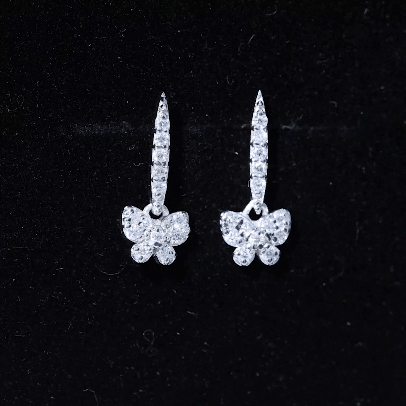 Pave Set Moissanite Butterfly Drop Earrings for Women