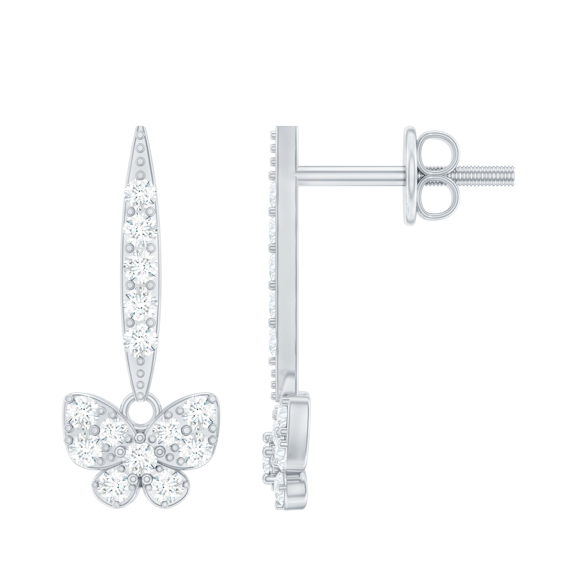 Pave Set Moissanite Butterfly Drop Earrings for Women