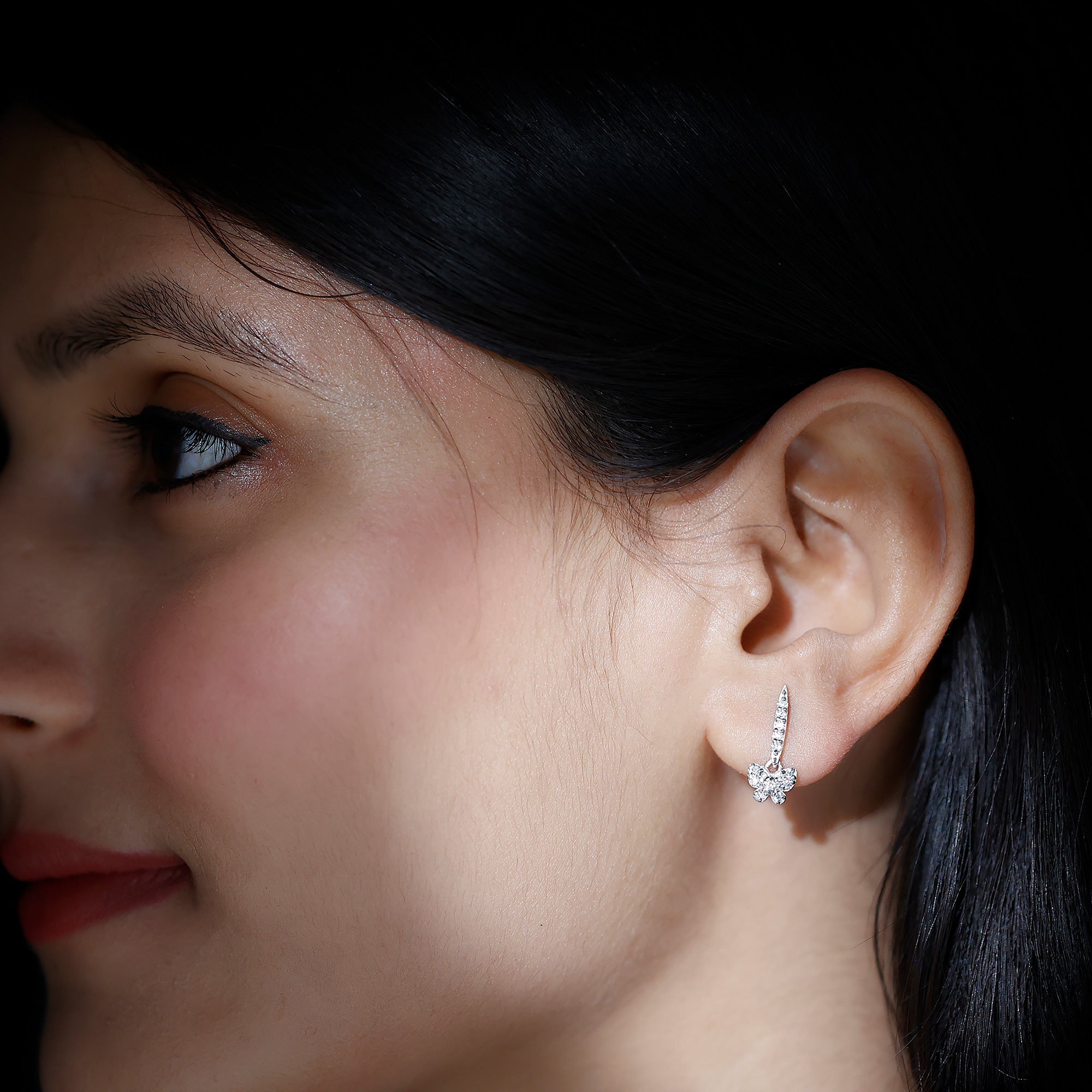 Pave Set Moissanite Butterfly Drop Earrings for Women