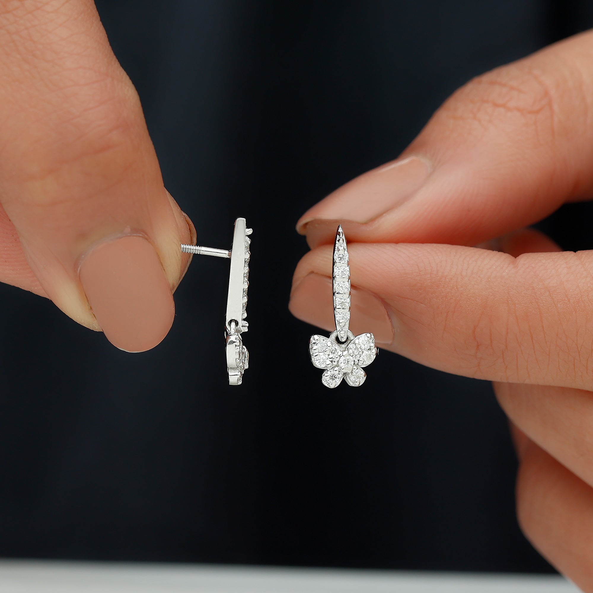 Pave Set Moissanite Butterfly Drop Earrings for Women