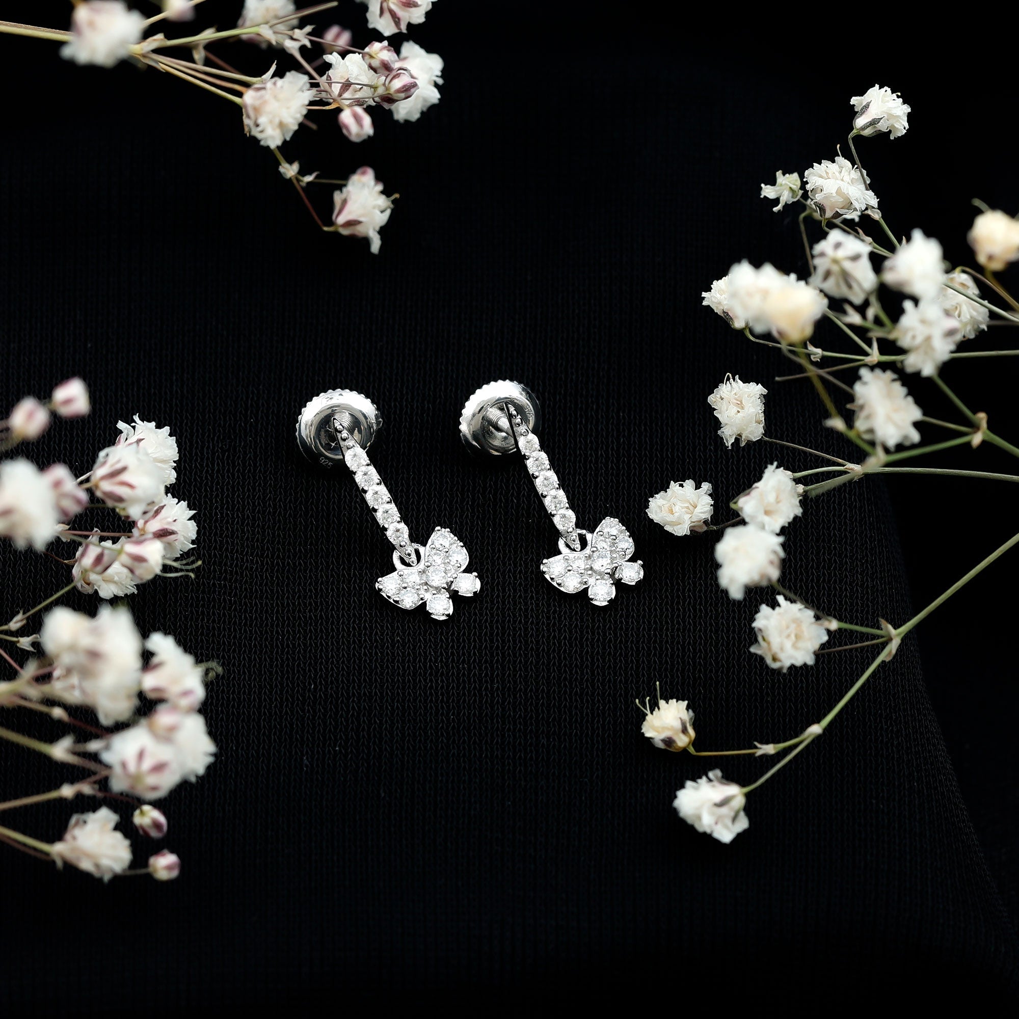 Pave Set Moissanite Butterfly Drop Earrings for Women