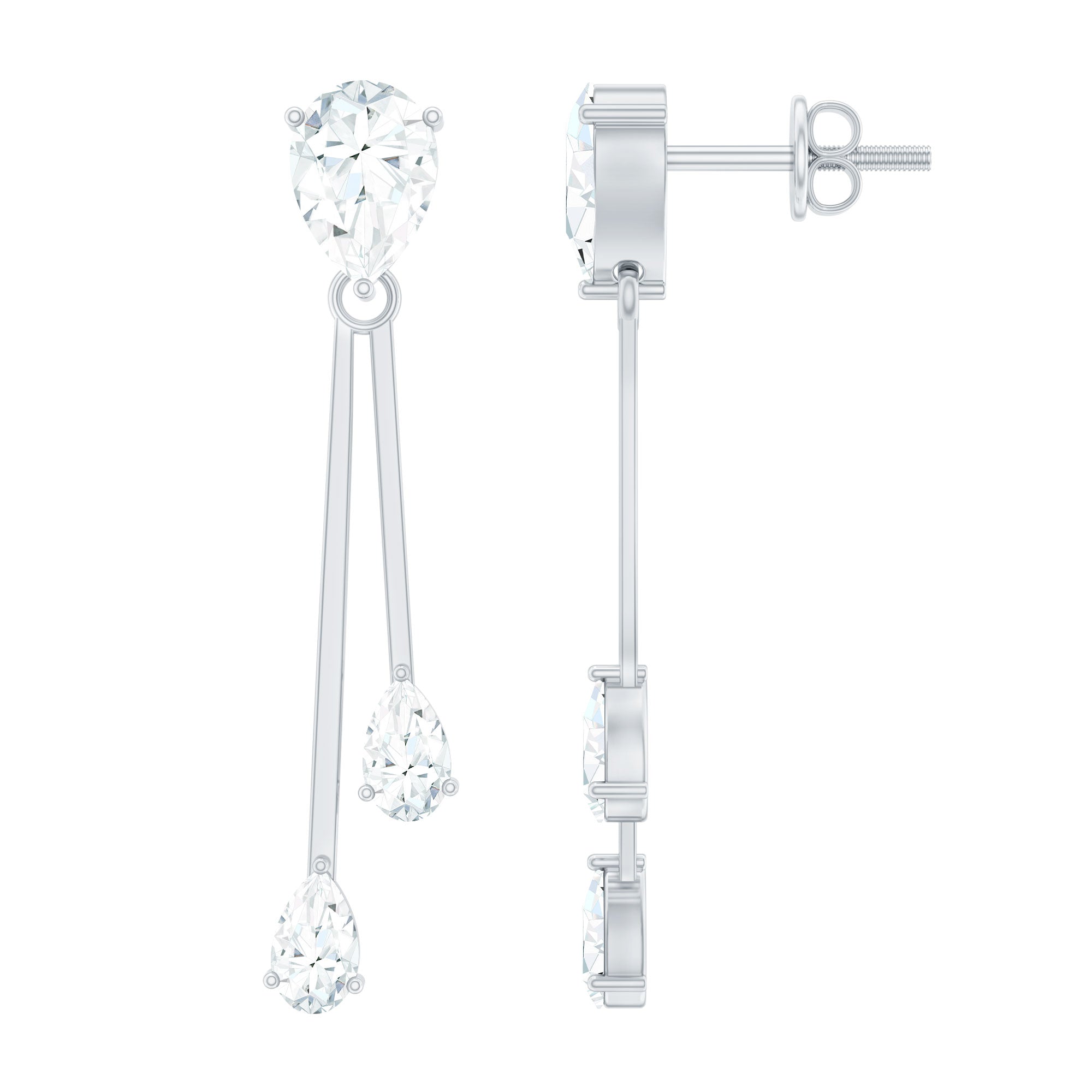 Certified Moissanite Bar Dangle Earrings With Screw on Back