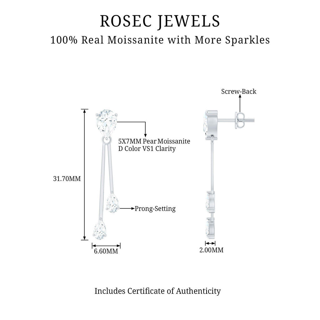 Certified Moissanite Bar Dangle Earrings With Screw on Back