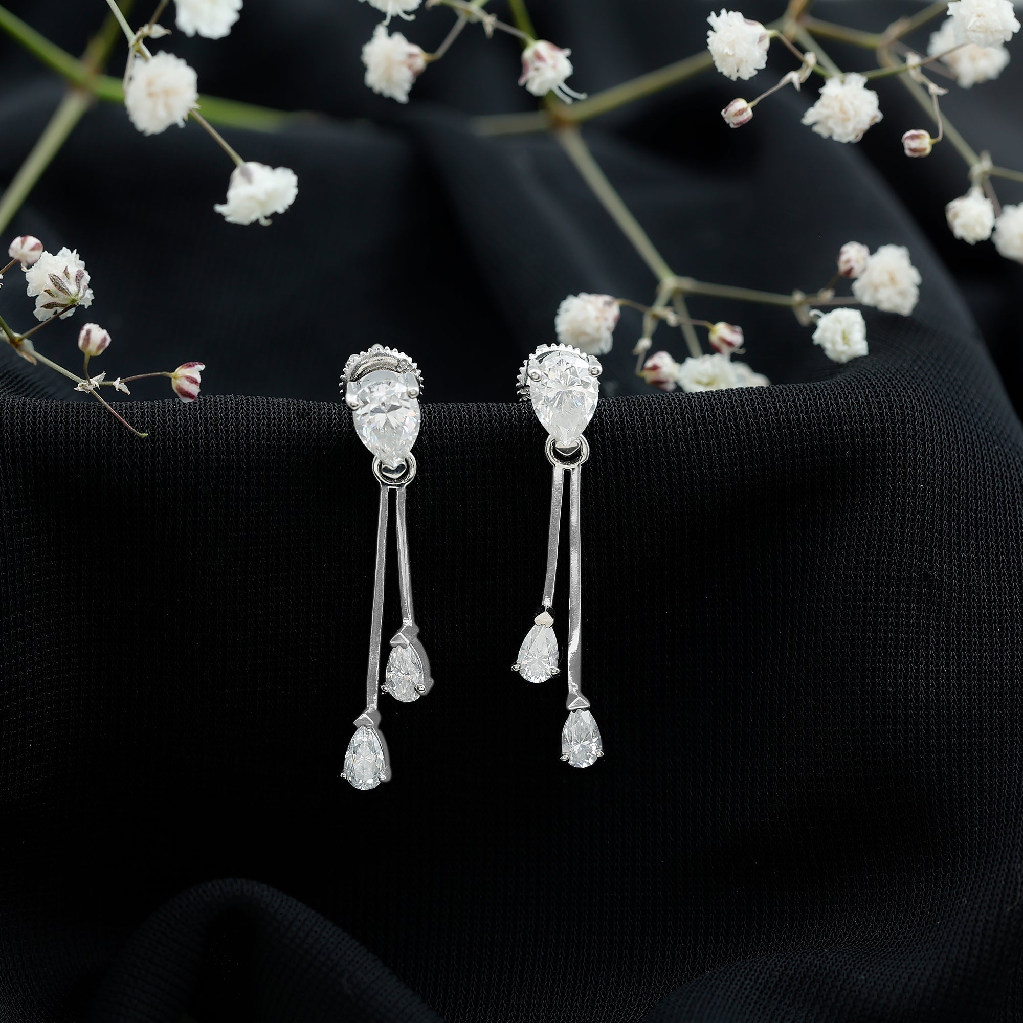 Certified Moissanite Bar Dangle Earrings With Screw on Back