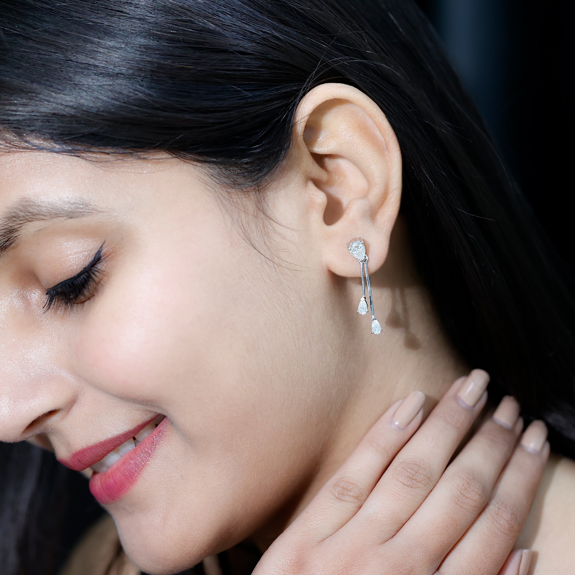 Certified Moissanite Bar Dangle Earrings With Screw on Back