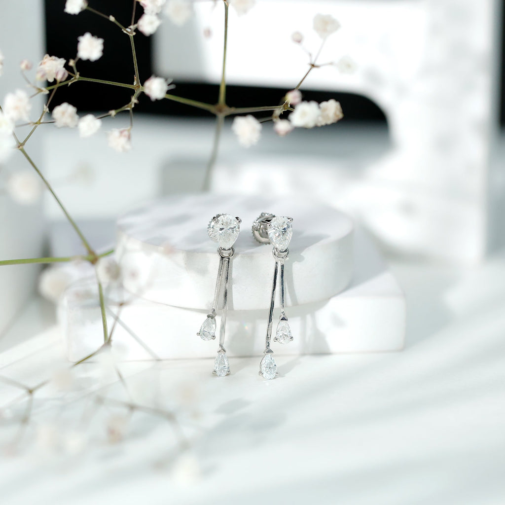 Certified Moissanite Bar Dangle Earrings With Screw on Back