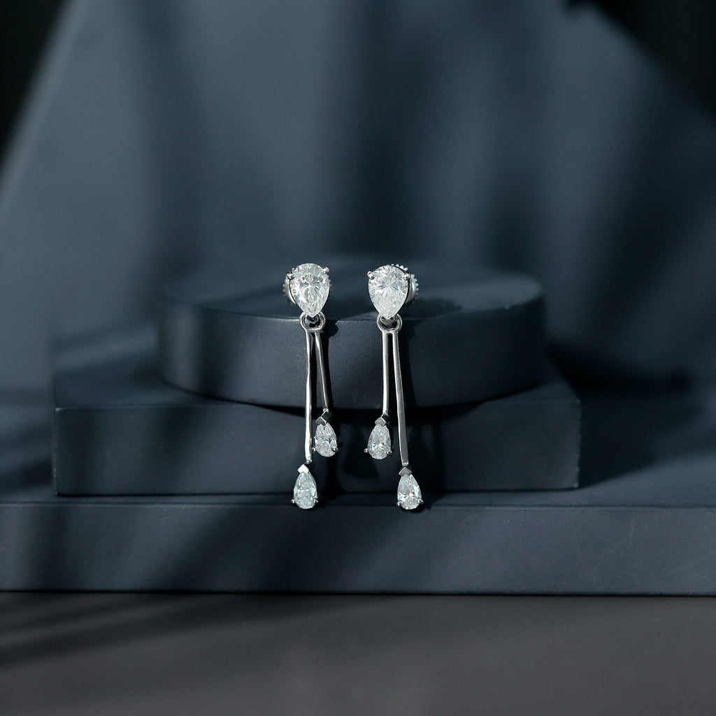 Certified Moissanite Bar Dangle Earrings With Screw on Back