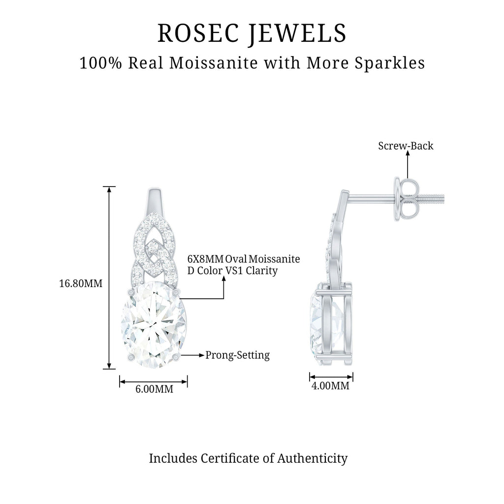 Certified 6X8 MM Oval Moissanite Drop Earrings with Screw Back