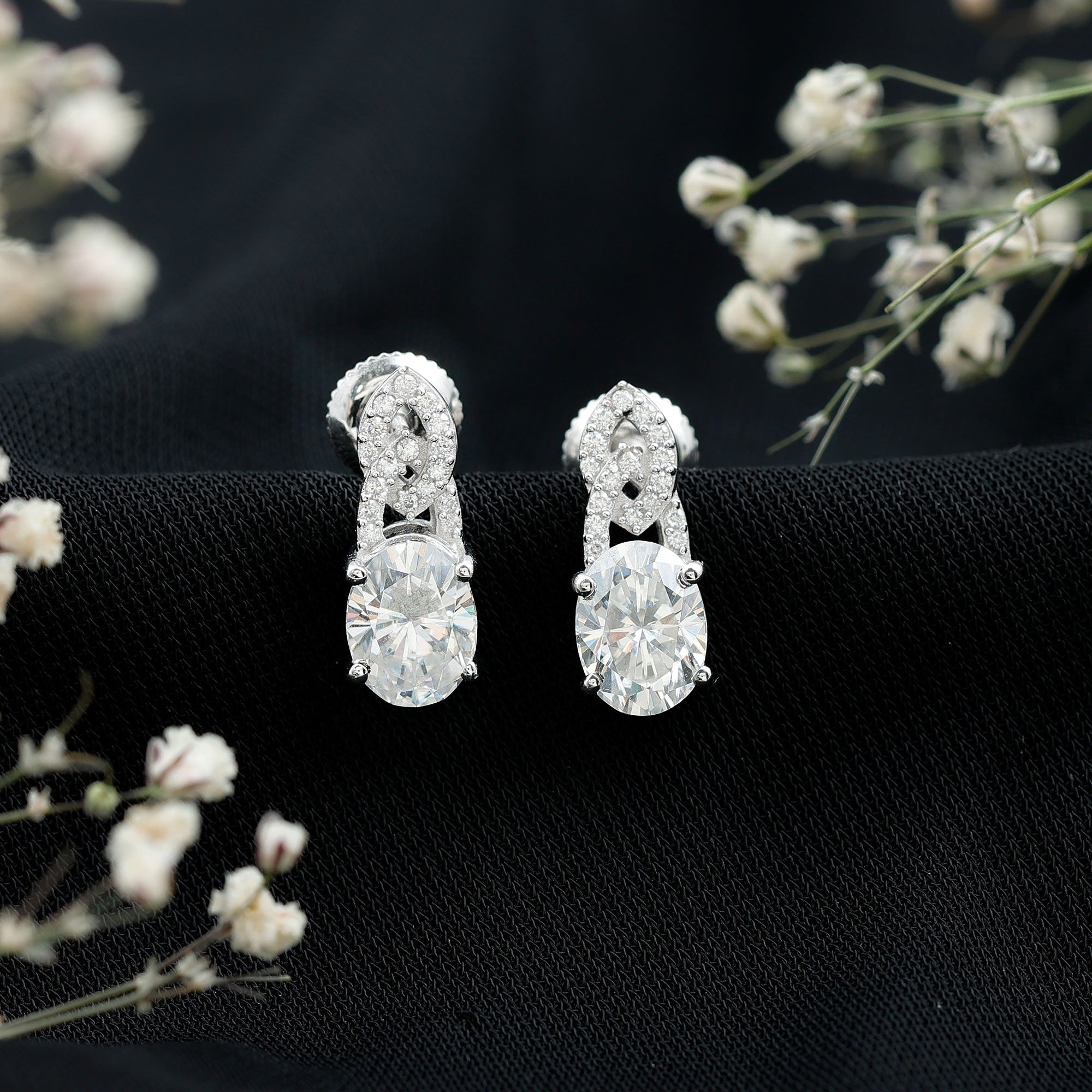 Certified 6X8 MM Oval Moissanite Drop Earrings with Screw Back