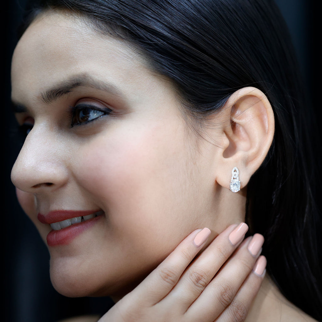 Certified 6X8 MM Oval Moissanite Drop Earrings with Screw Back