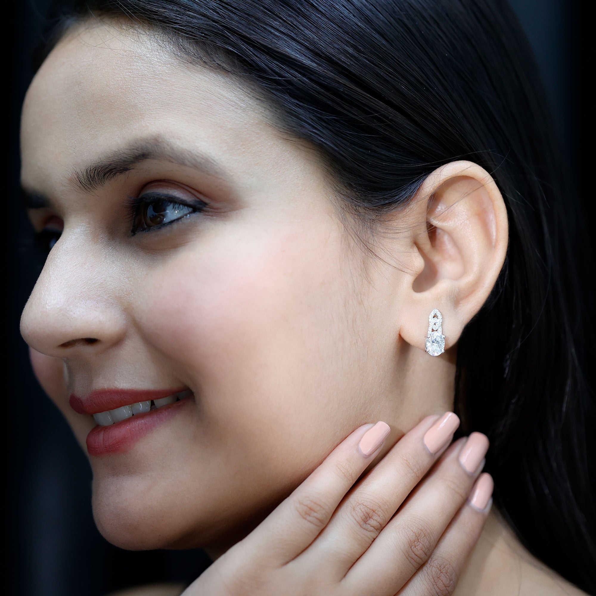 Certified 6X8 MM Oval Moissanite Drop Earrings with Screw Back