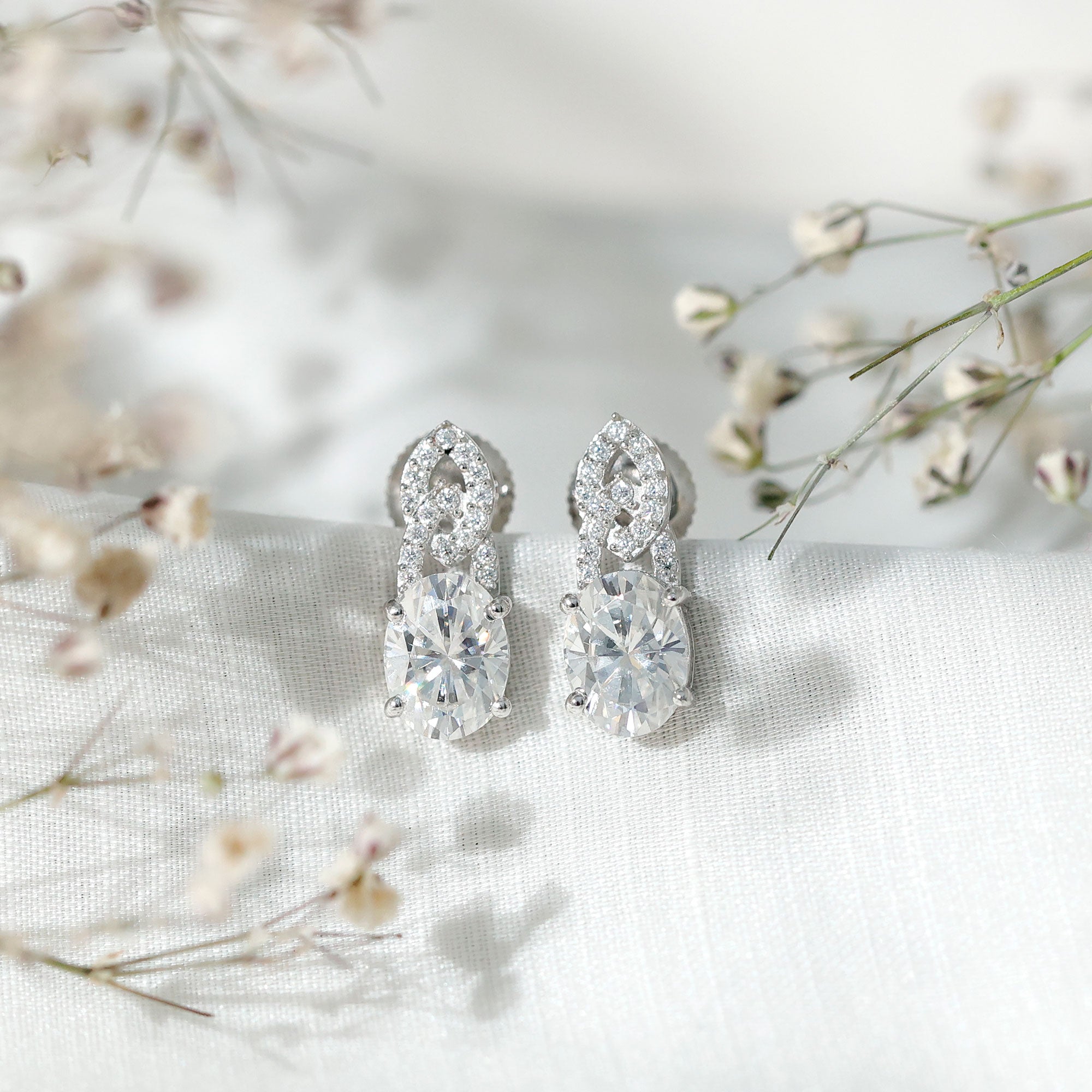 Certified 6X8 MM Oval Moissanite Drop Earrings with Screw Back