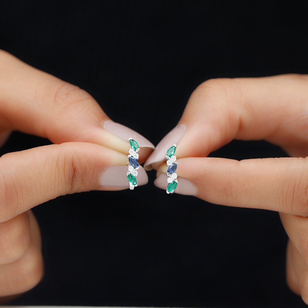 Certified Multi Gemstone J Hoop Earrings with Screw Backs