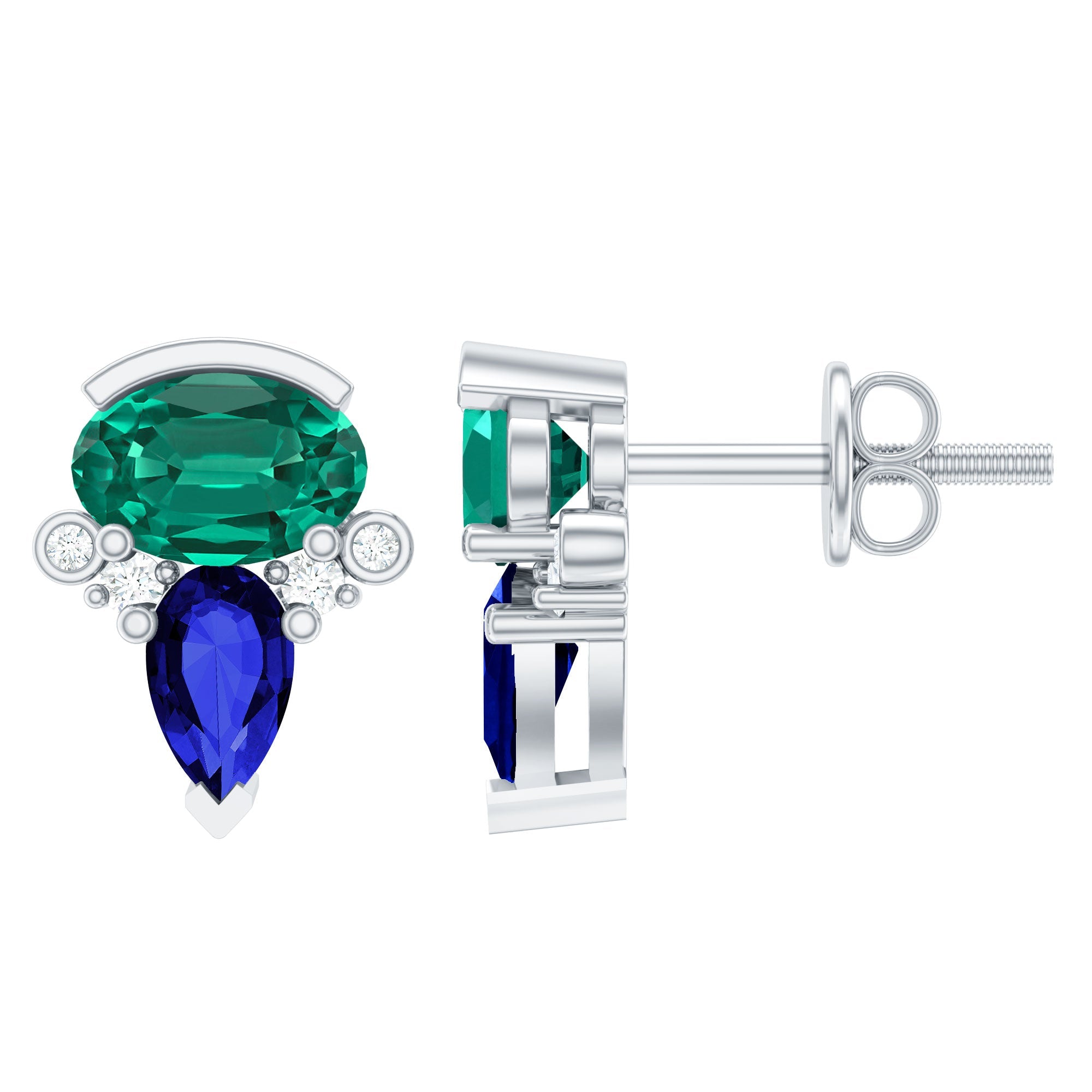Lab Grown Emerald and Sapphire Vintage Stud Earrings