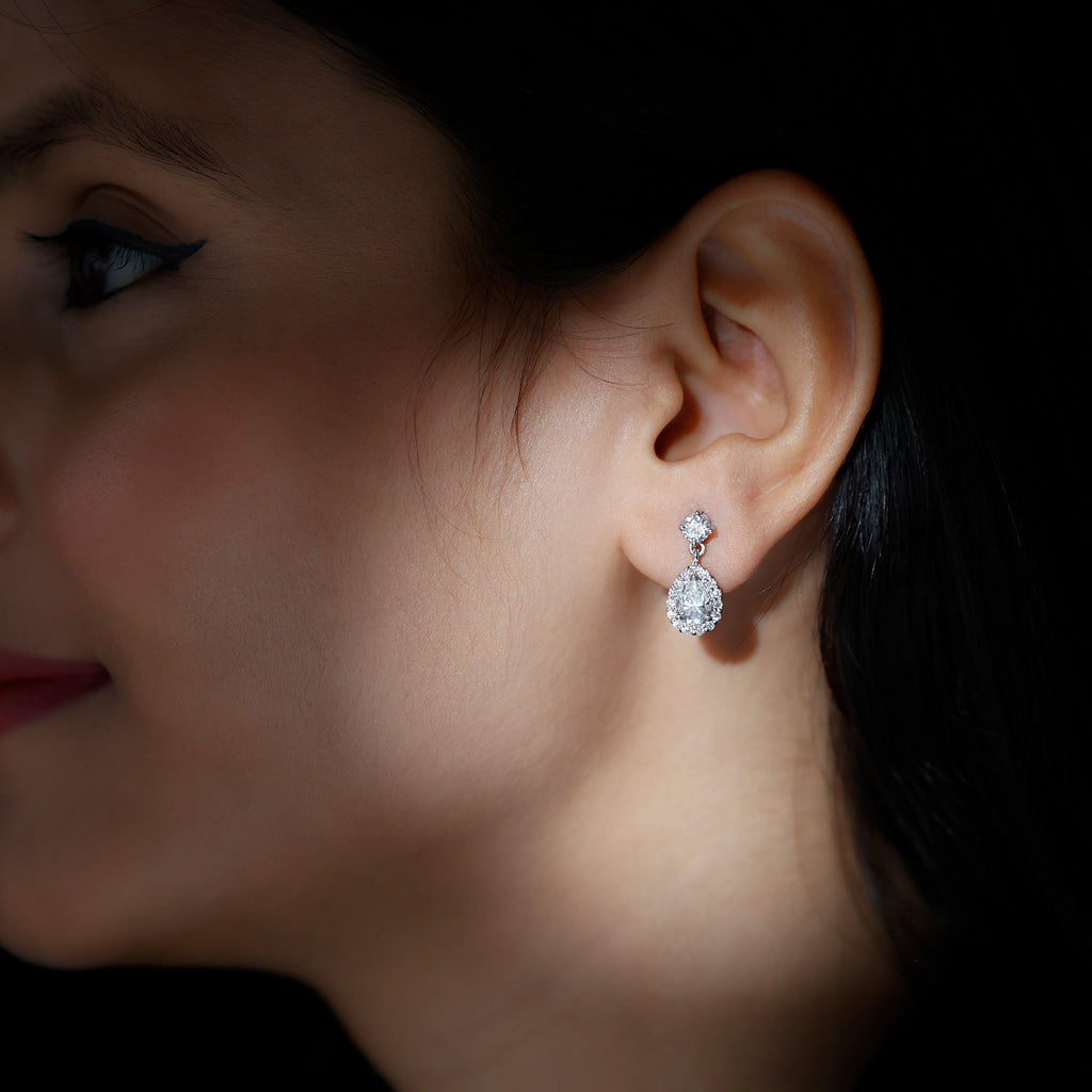 2.50 CT Moissanite Silver Teardrop Bridal Dangle Earrings in Prong Setting