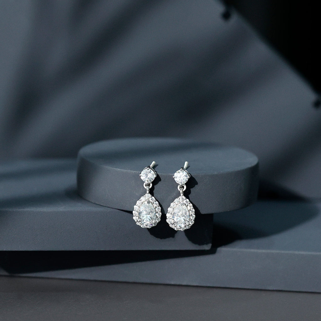 2.50 CT Moissanite Silver Teardrop Bridal Dangle Earrings in Prong Setting