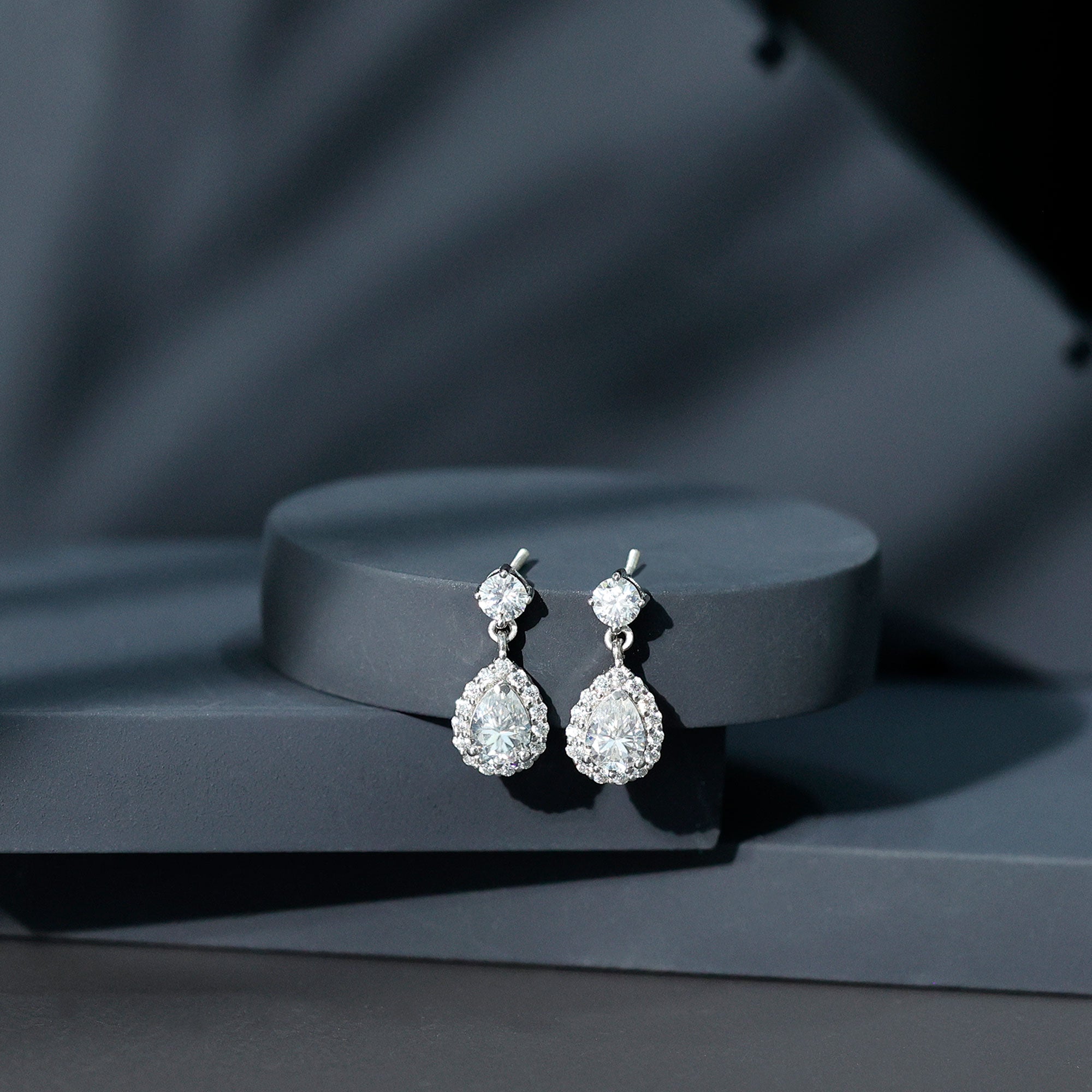 2.50 CT Moissanite Silver Teardrop Bridal Dangle Earrings in Prong Setting