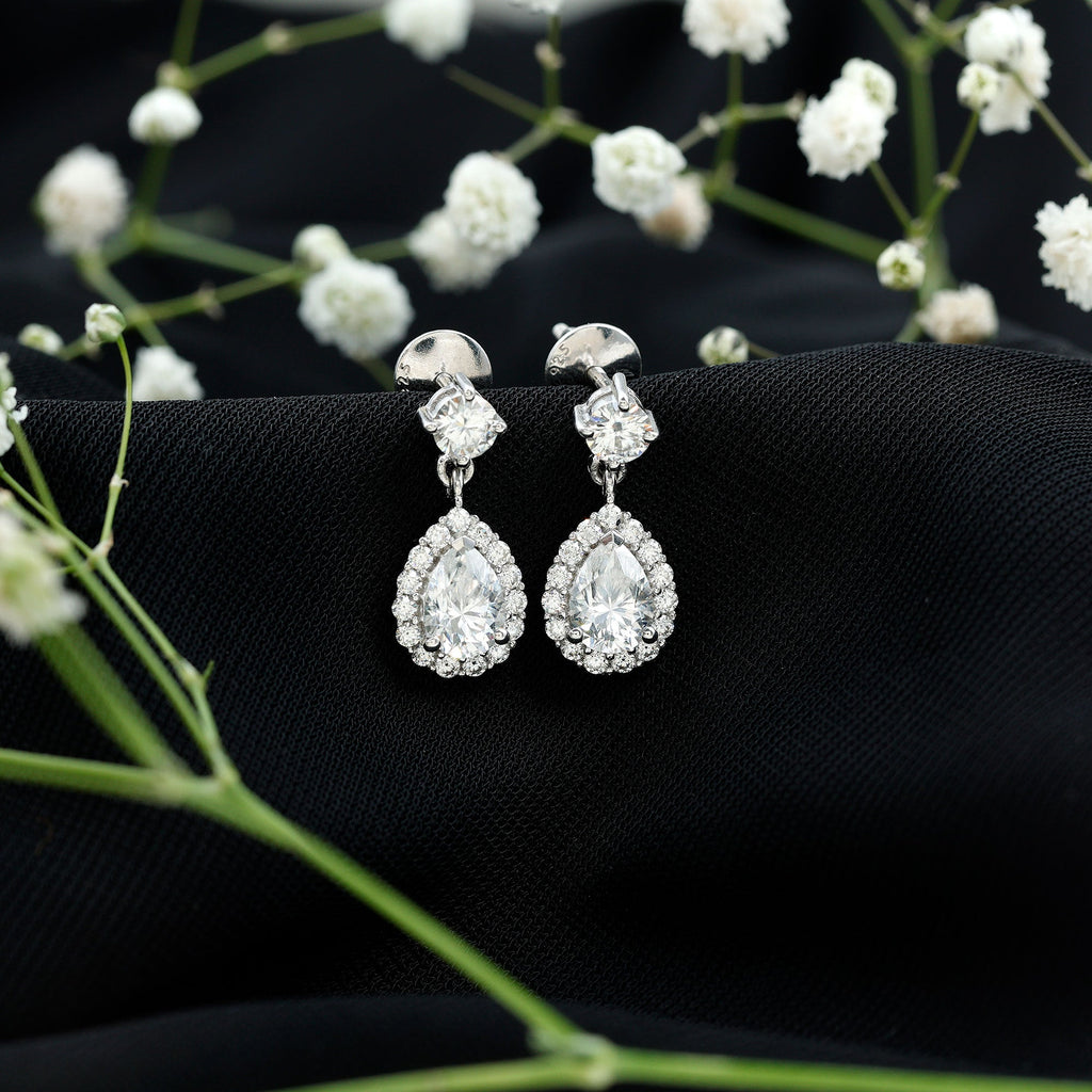 2.50 CT Moissanite Silver Teardrop Bridal Dangle Earrings in Prong Setting