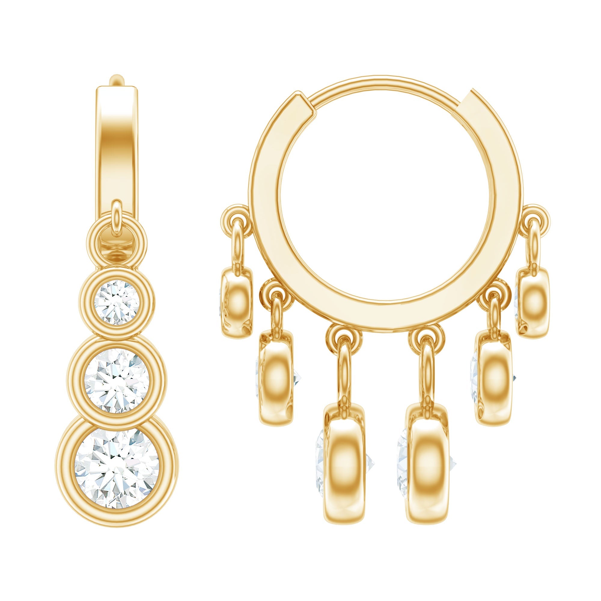 Bezel Set Moissanite Hinged Hoop Drop Earrings in Silver