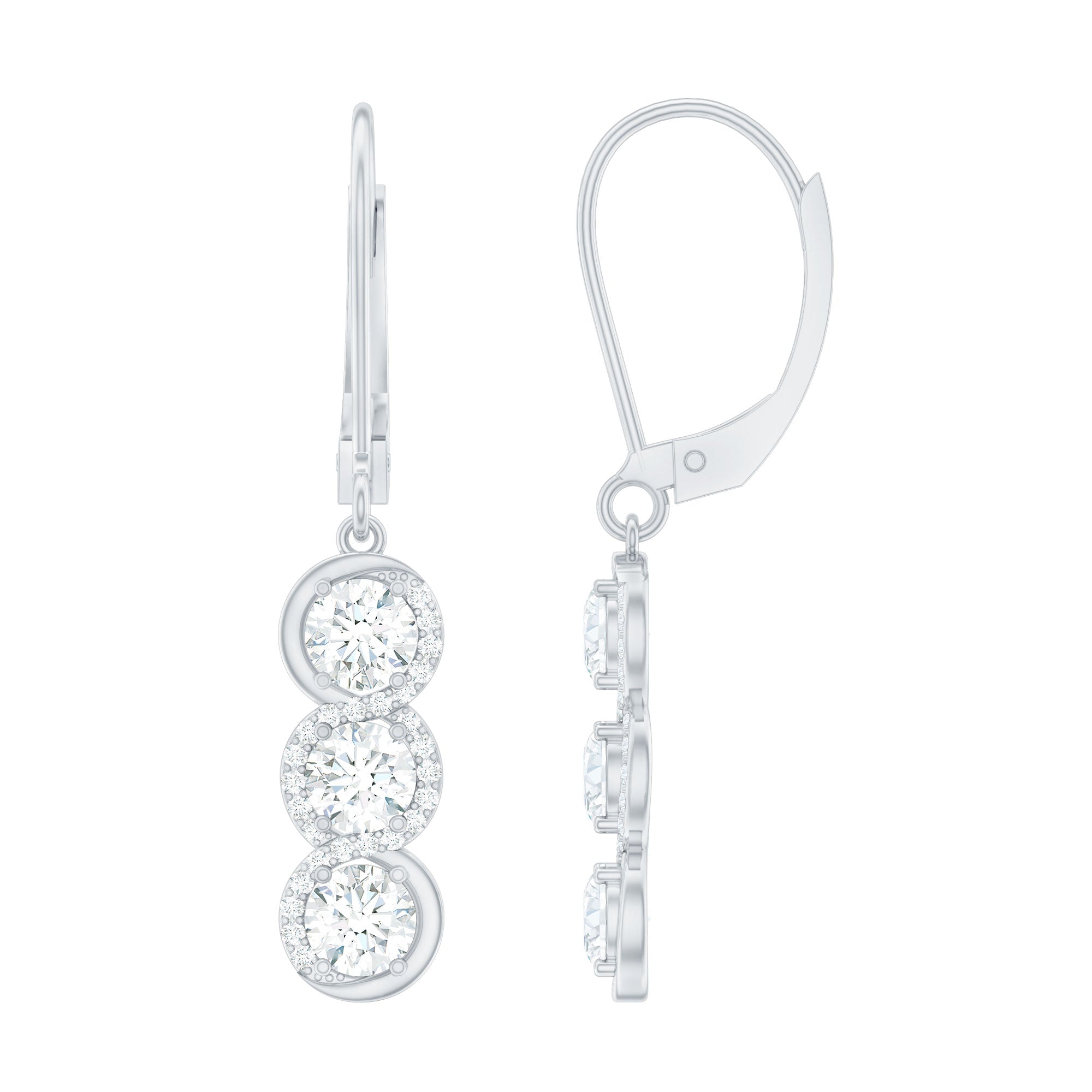 Certified Moissanite 3 Stone Drop Earrings in Sterling Silver