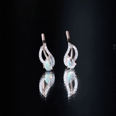 Natural Ethiopian Opal Leaf Stud Earrings With Moissanite