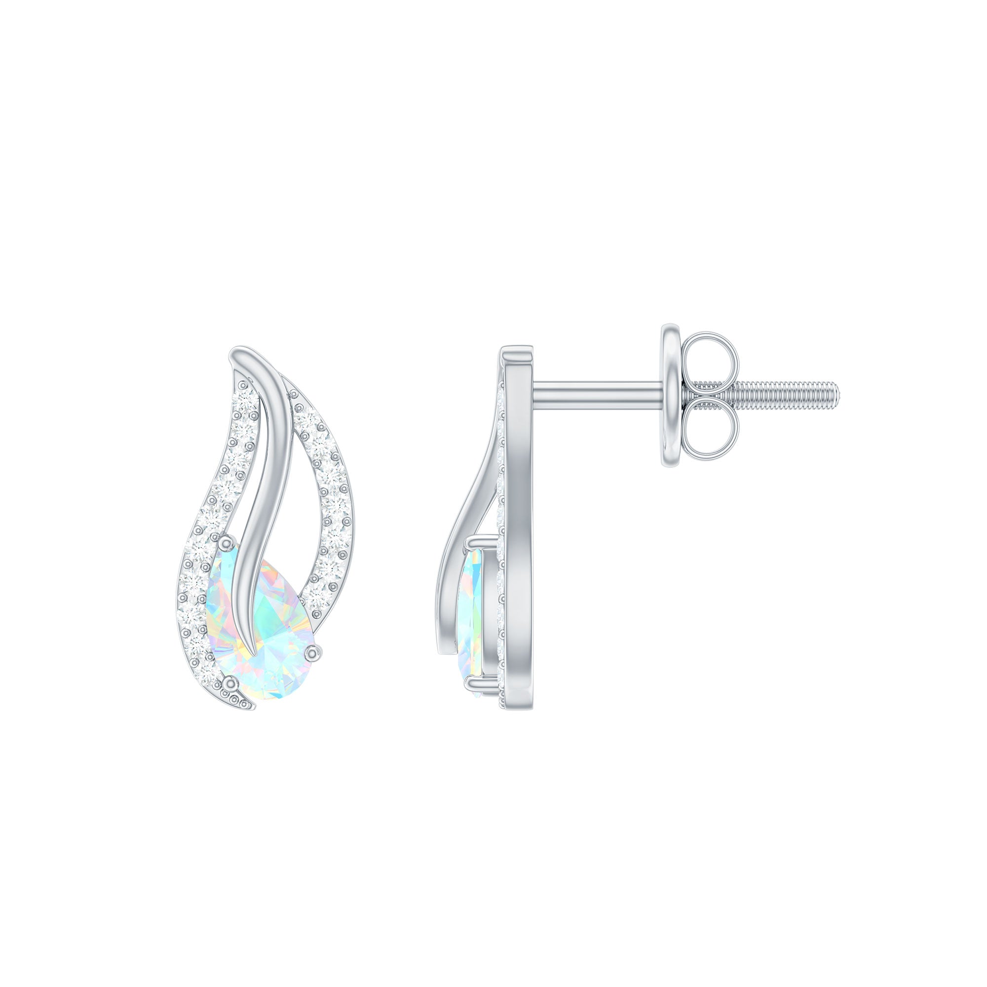 Natural Ethiopian Opal Leaf Stud Earrings With Moissanite
