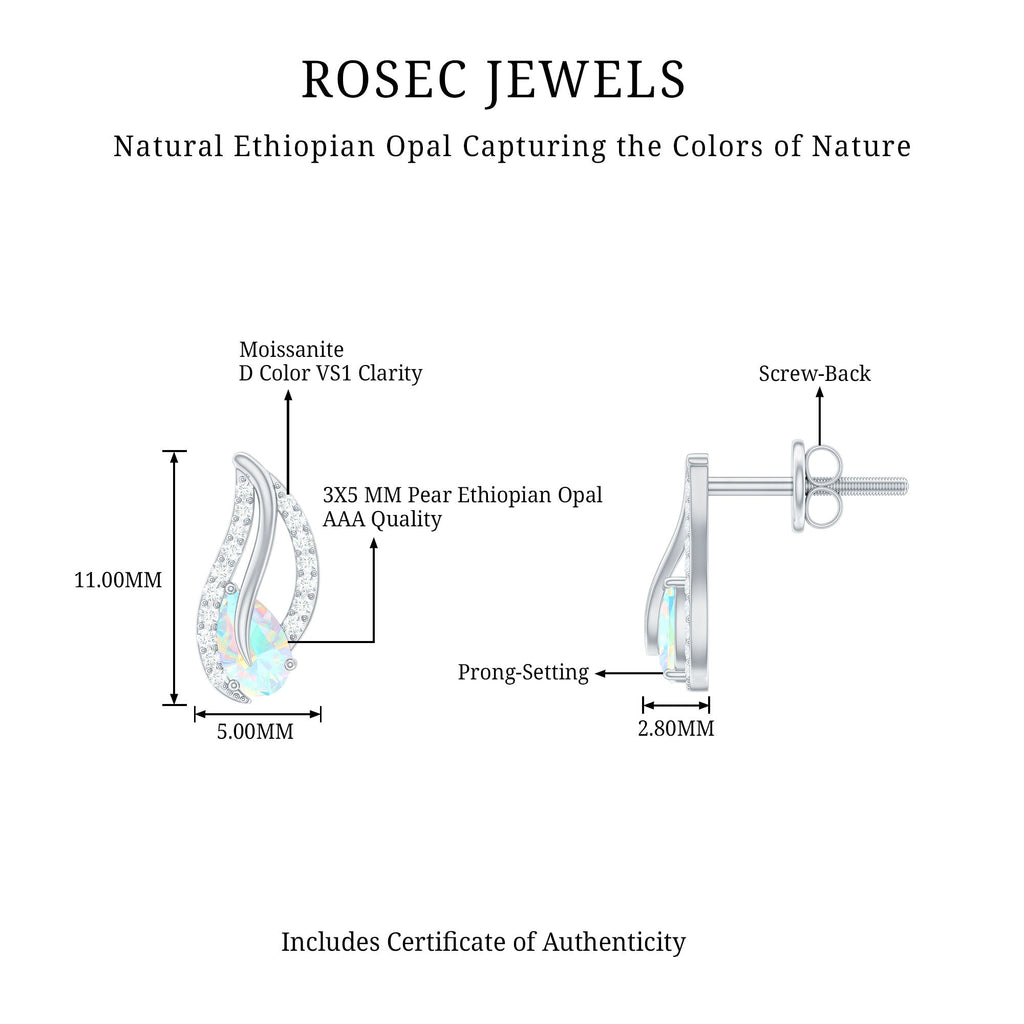 Natural Ethiopian Opal Leaf Stud Earrings With Moissanite