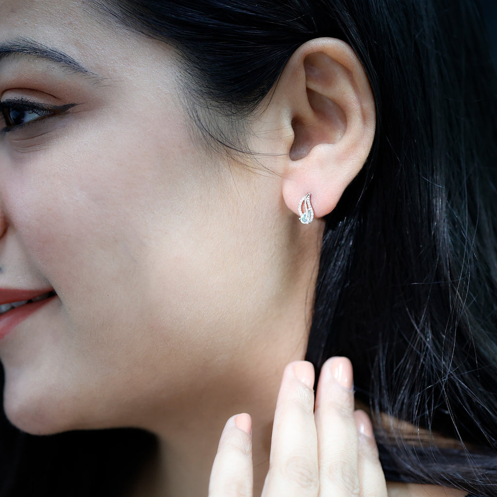 Natural Ethiopian Opal Leaf Stud Earrings With Moissanite