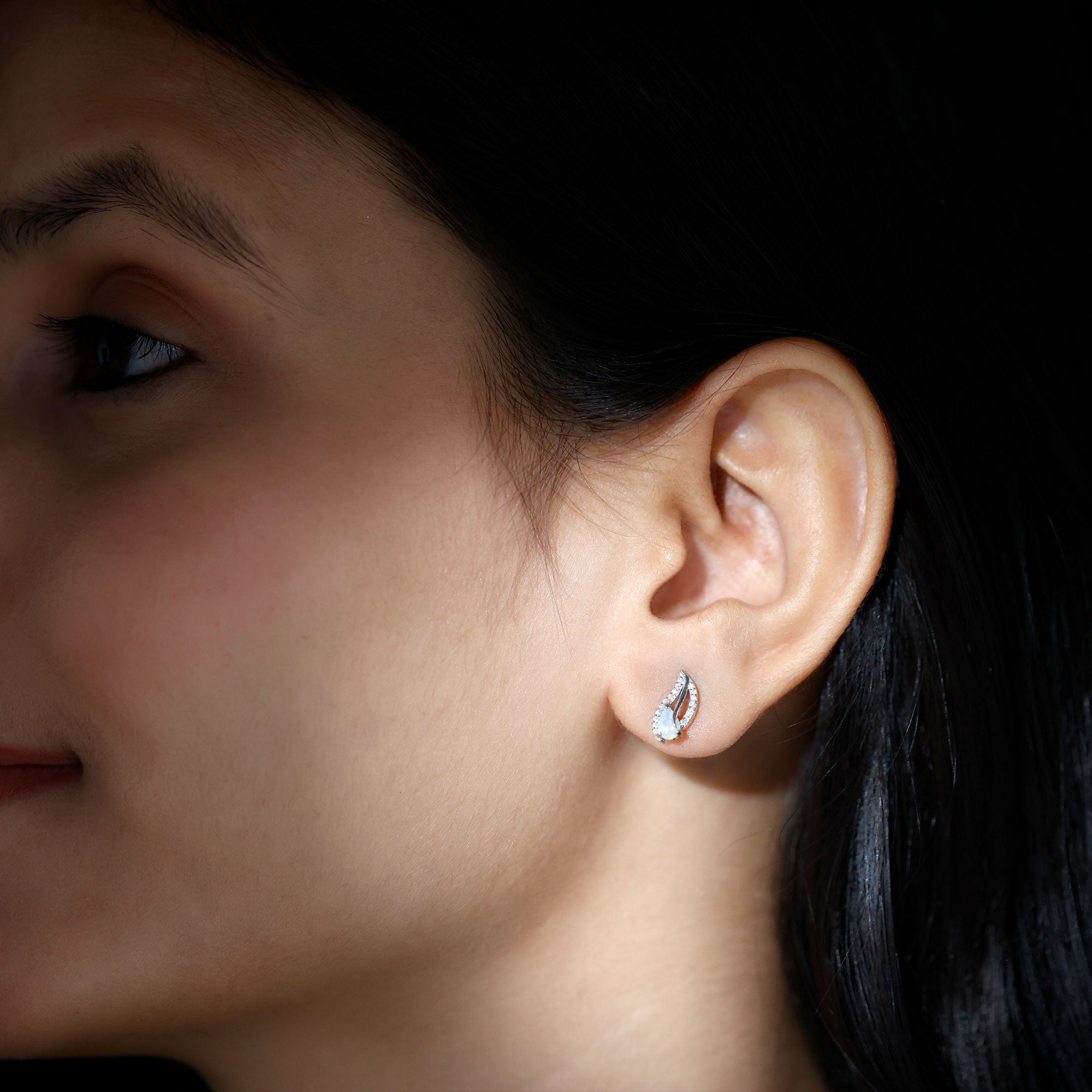 Natural Ethiopian Opal Leaf Stud Earrings With Moissanite