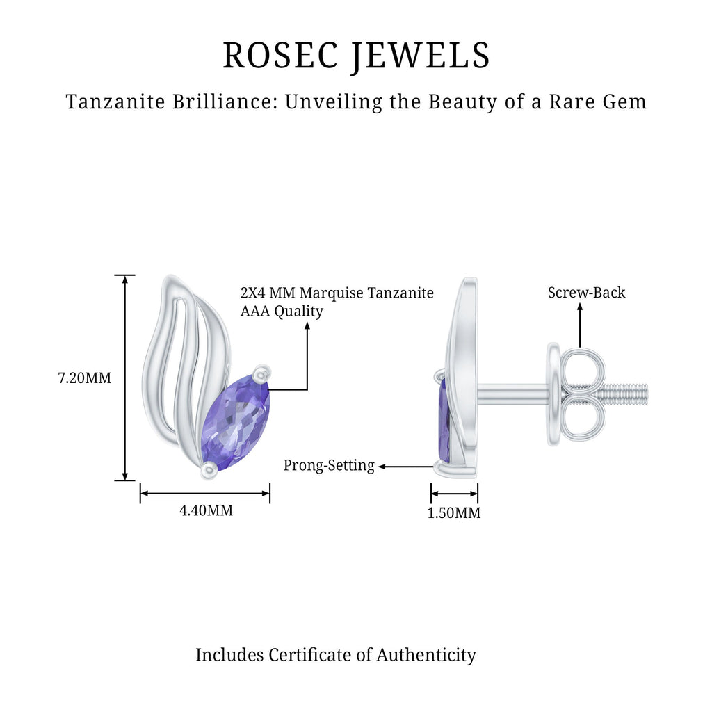 Genuine Tanzanite Leaf Stud Earrings with Screw on Back